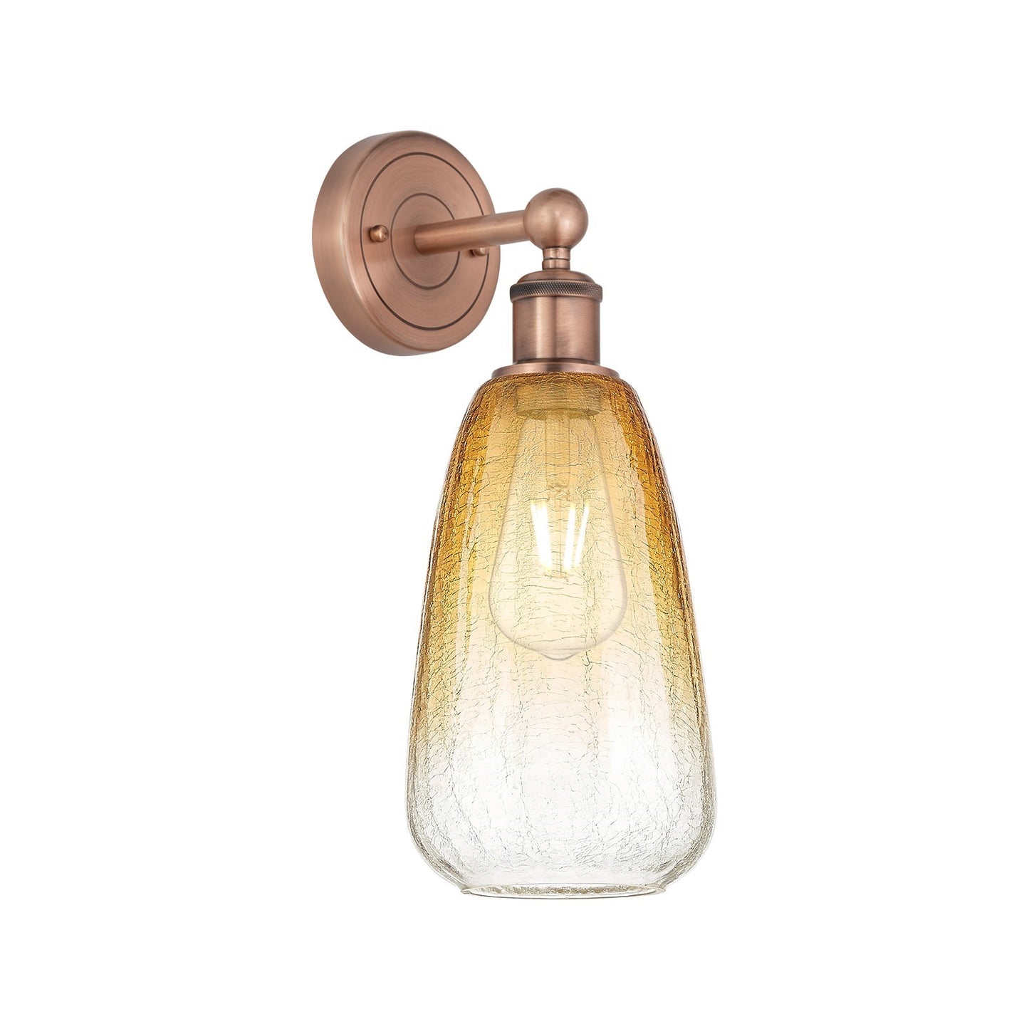 Innovations Brookhaven Almond 6in 1-Light Wall Sconce | Industrial Antique Copper Steel and Amber Glass | Damp Rated Bathroom & | Model 616-1W-AC-G480-6AM
