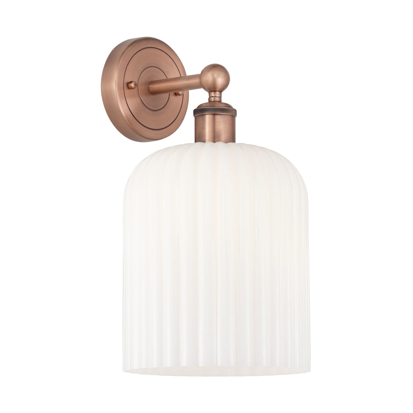 Innovations Bridal Veil 5in 1-Light Wall Sconce | Art Nouveau Industrial Antique Copper Steel and Gloss White Ribbed Glass | Model 616-1W-AC-G559-8GWH