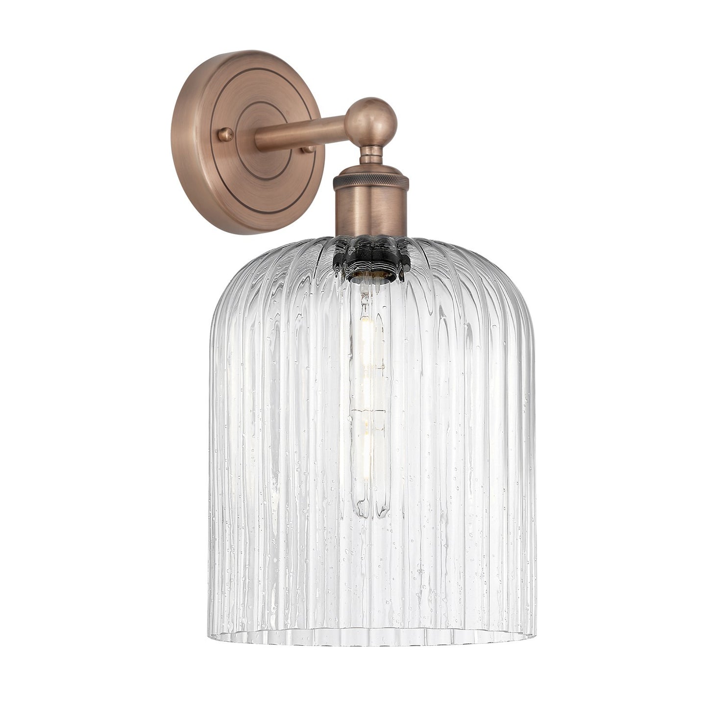 Innovations Bridal Veil 5in 1-Light Wall Sconce | Art Nouveau Industrial Antique Copper Steel and Seedy Ribbed Glass | Model 616-1W-AC-G559-8SDY