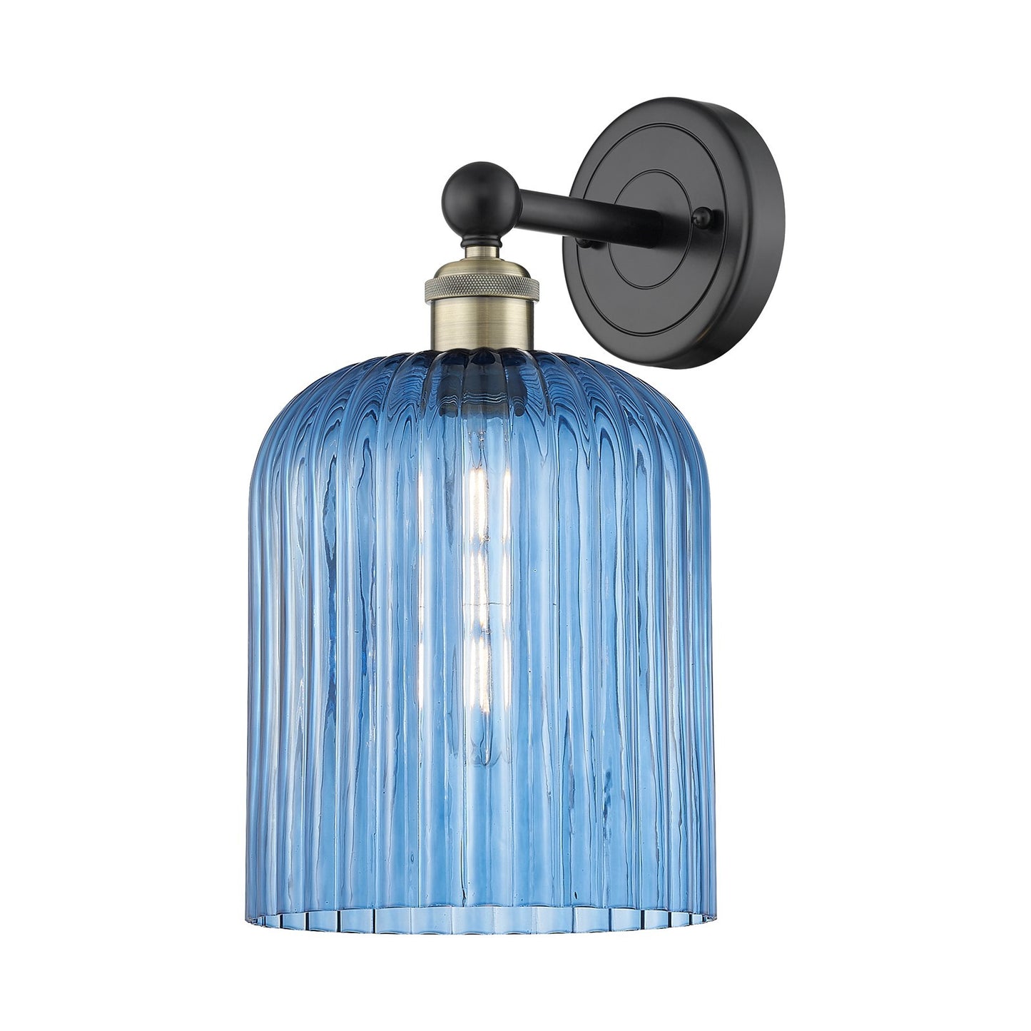 Innovations Bridal Veil 1-Light 5in Sconce | Art Nouveau Black Antique Brass and Princess Blue Ribbed Glass | Bathroom & | Model 616-1W-BAB-G559-8BL