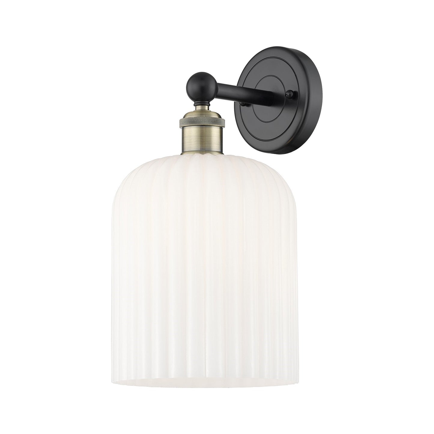 Innovations Bridal Veil 1-Light Wall Sconce | Art Nouveau Industrial Black Antique Brass and Gloss White Ribbed Glass | Model 616-1W-BAB-G559-8GWH