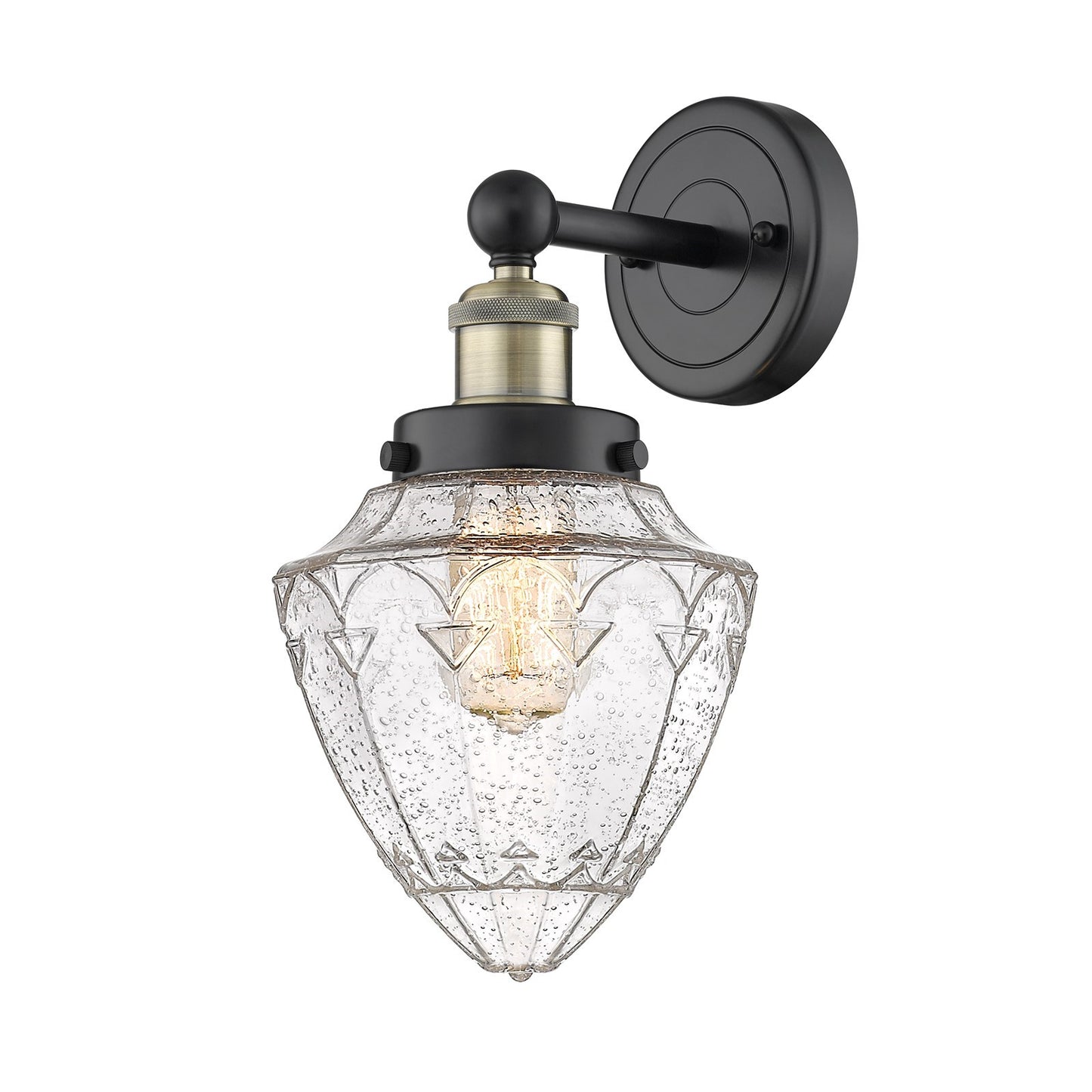 Innovations Bullet 7in 1-Light Wall Sconce | Industrial Black Antique Brass Steel and Seedy Glass | Bedroom & Hallway Accent | 7 | Model 616-1W-BAB-G664-7