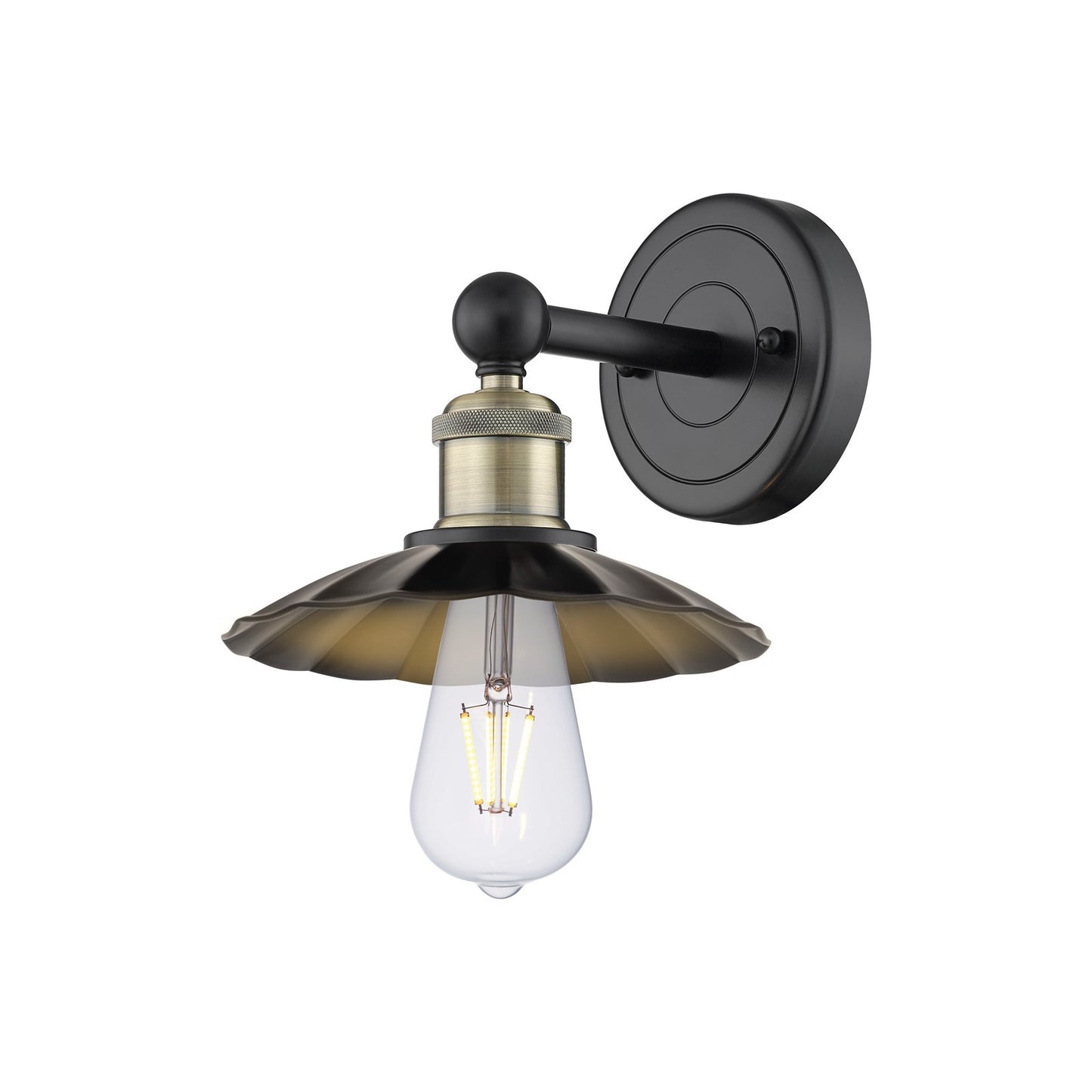 Innovations Scallop 1-Light 7.5in Wall Sconce | Industrial Black Antique Brass and Matte Black Metal Shade | Entryway & Hallway | Model 616-1W-BAB-M17-BK