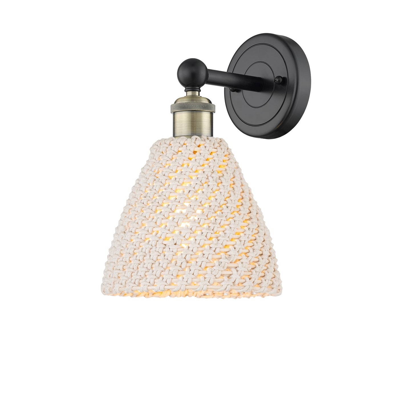 Innovations Bristol Natural 8in 1-Light Wall Sconce | Industrial Black Antique Brass Steel and Natural Fiber Dome Shade | Model 616-1W-BAB-NBD-75-NAT