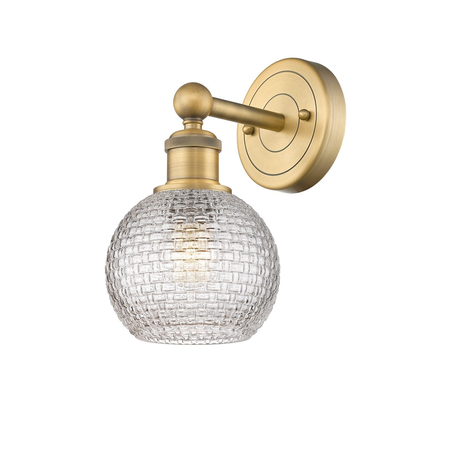 Innovations Athens 1-Light 6in Wall Sconce | Modern Farmhouse Brushed Brass and Clear Basket Weave Glass | Bathroom & Hallway | Model 616-1W-BB-G122C-6CL