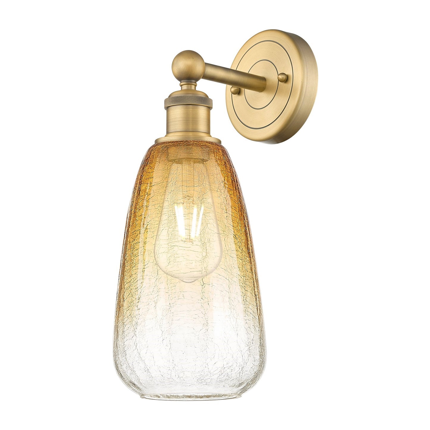 Innovations Brookhaven Almond 6in 1-Light Sconce | Industrial Brushed Brass Steel and Amber Glass | Bathroom & Hallway Accent | Model 616-1W-BB-G480-6AM