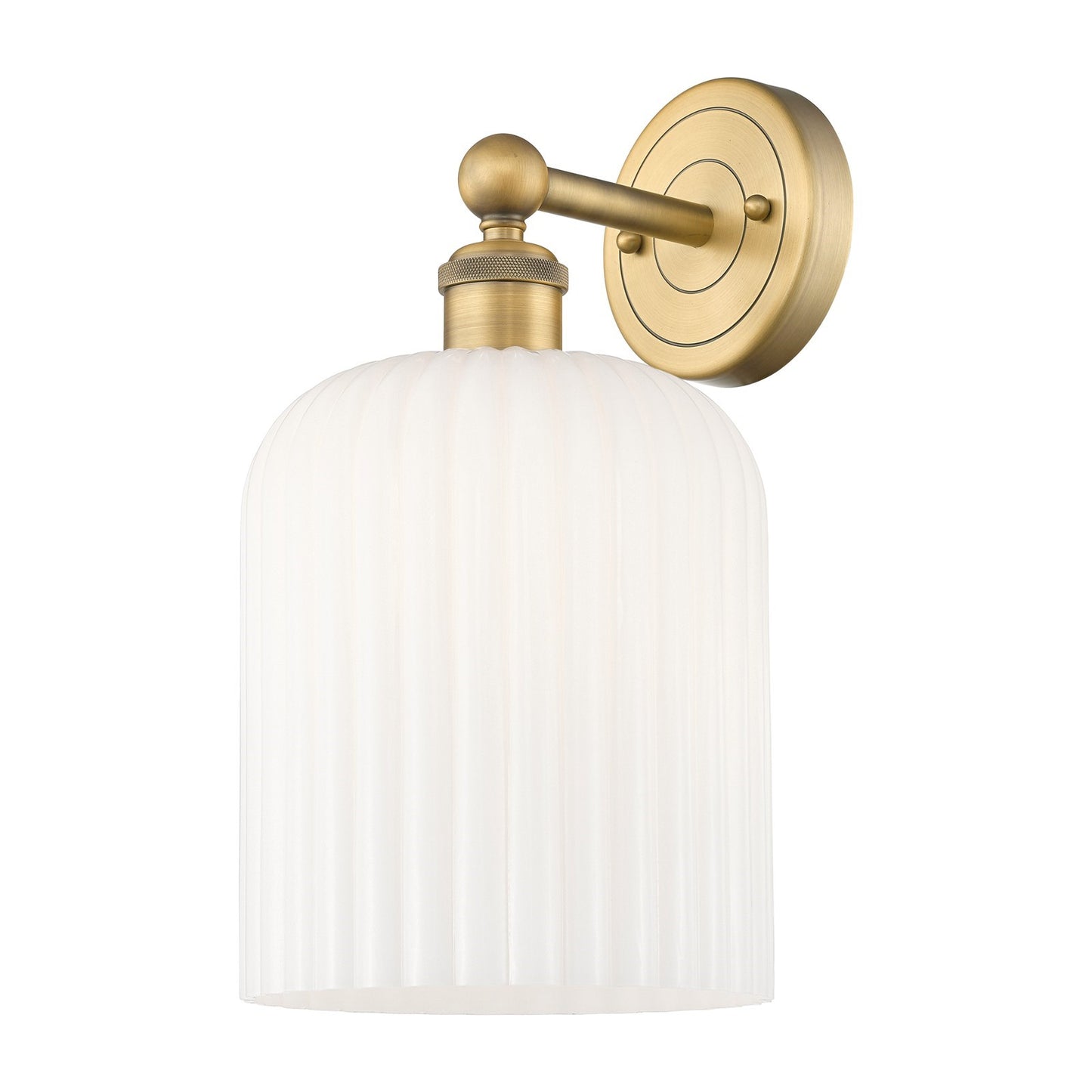 Innovations Bridal Veil 5in 1-Light Wall Sconce | Art Nouveau Brushed Brass and Gloss White Ribbed Glass | Bathroom & Hallway | Model 616-1W-BB-G559-8GWH