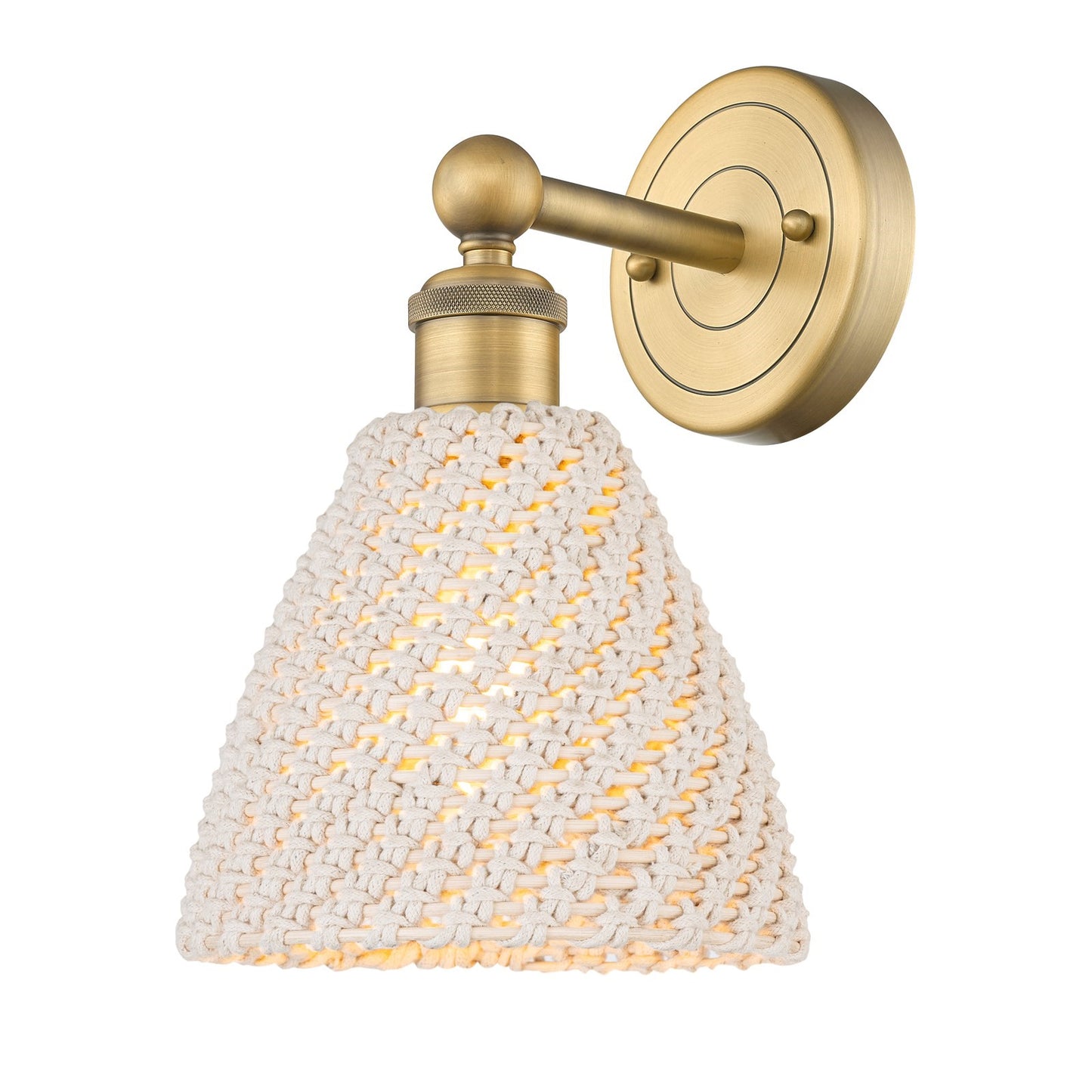Innovations Bristol Natural 1-Light Wall Sconce | Industrial Brushed Brass and Natural Fiber Dome Shade | Living Room & | Model 616-1W-BB-NBD-75-NAT