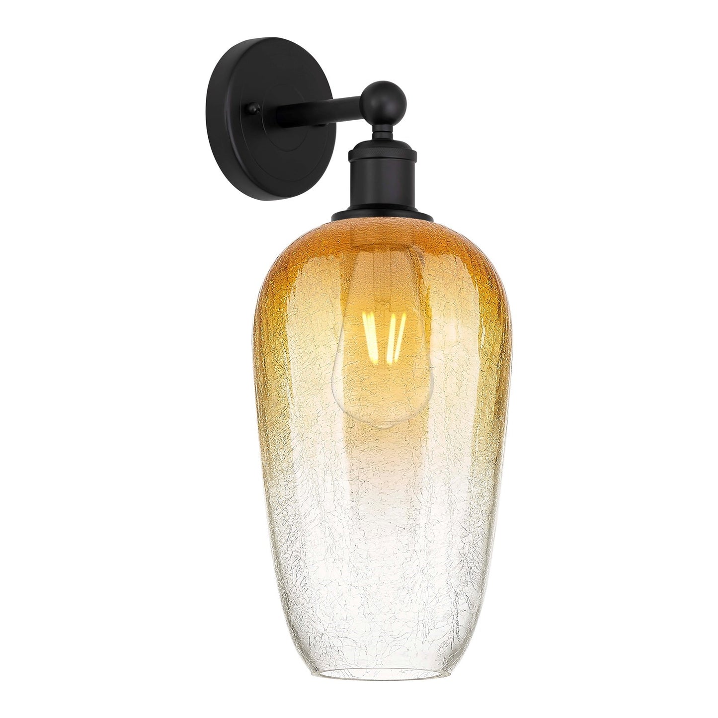 Innovations Brookhaven Flute 7in 1-Light Wall Sconce | Industrial Matte Black Steel and Amber Glass | Damp Rated Bathroom & | Model 616-1W-BK-G484-7AM