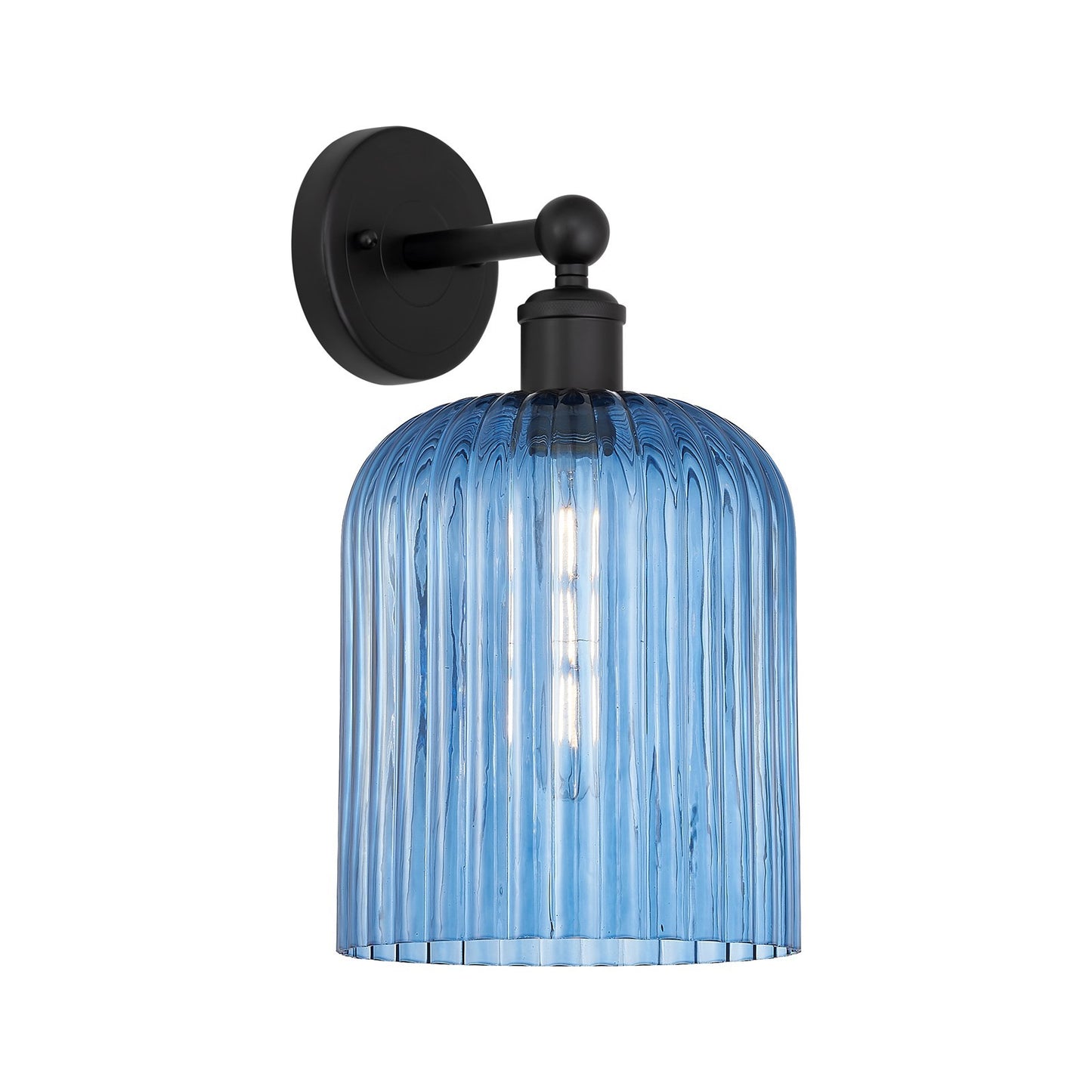 Innovations Bridal Veil 5in 1-Light Wall Sconce | Art Nouveau Industrial Matte Black Steel and Princess Blue Ribbed Glass | Model 616-1W-BK-G559-8BL