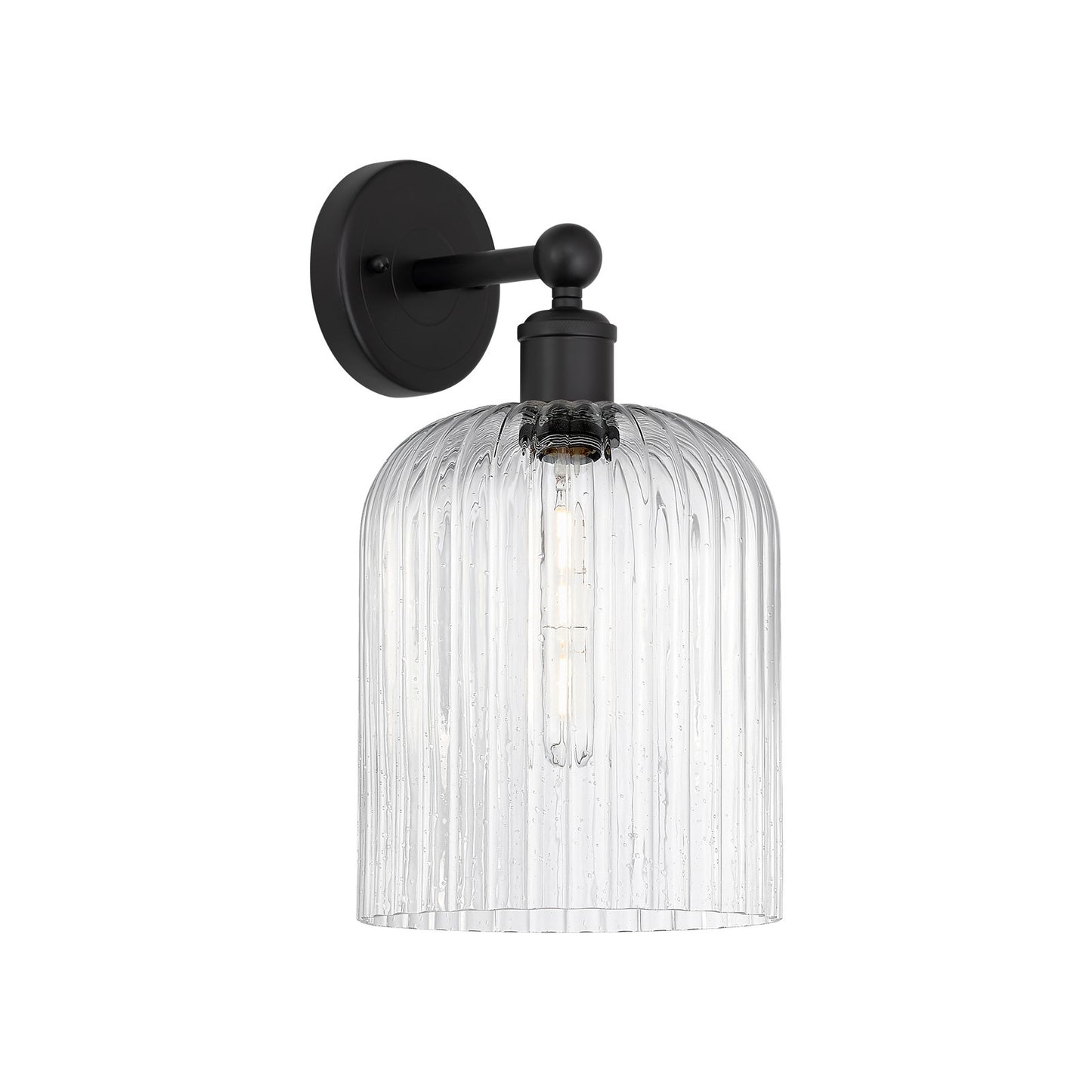 Innovations Bridal Veil 5in 1-Light Wall Sconce | Industrial Matte Black Steel and Seedy Ribbed Glass | Bathroom & Hallway | Model 616-1W-BK-G559-8SDY