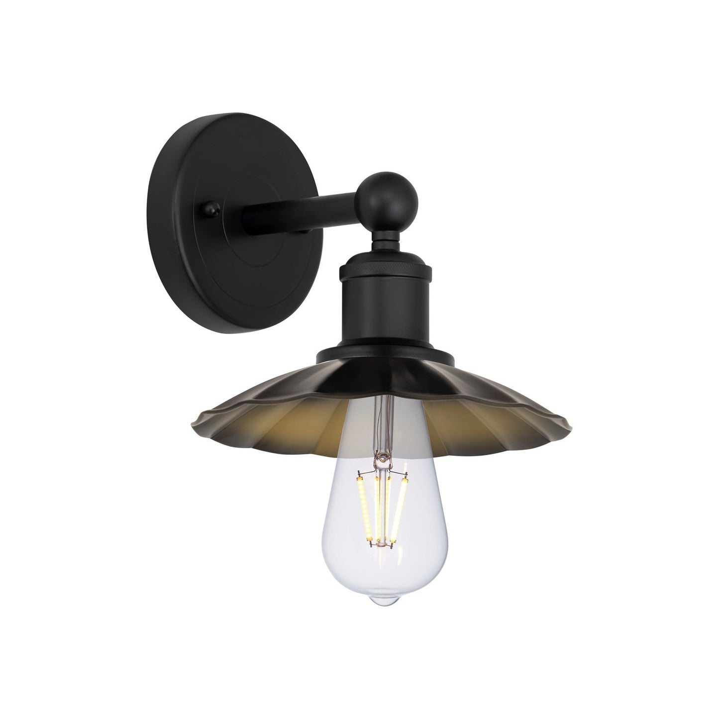 Innovations Scallop 1-Light Wall Sconce | Industrial Matte Black Steel and Cast Brass with Matte Black Metal Shade | Hallway & | Model 616-1W-BK-M17-BK