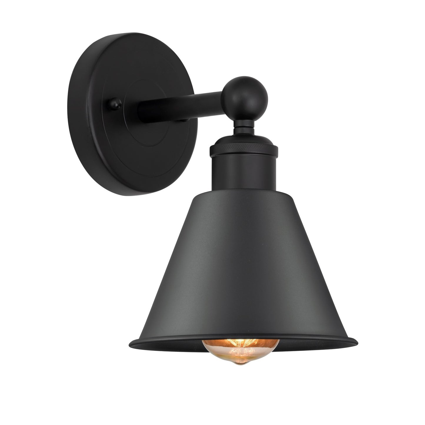 Innovations Smithfield 1-Light 6.5in Wall Sconce | Industrial Farmhouse Matte Black Steel and Metal Shade | Bathroom & Hallway | Model 616-1W-BK-M8-BK