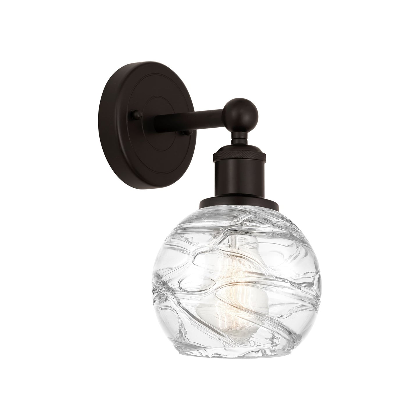 Innovations Athens Deco Swirl 6in 1-Light Wall Sconce | Industrial Oil Rubbed Bronze Steel and Clear Deco Swirl Glass | Model 616-1W-OB-G1213-6CL