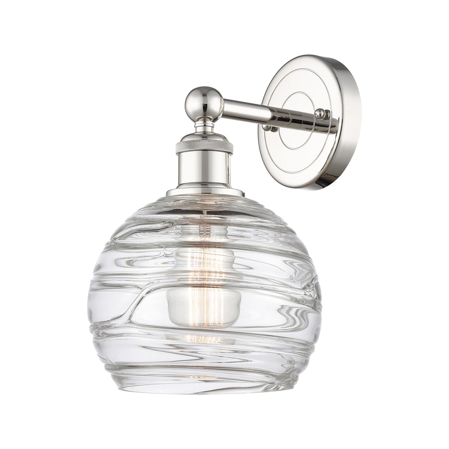 Innovations Athens Deco Swirl 8in 1-Light Wall Sconce | Industrial Modern Polished Nickel and Clear Deco Swirl Glass | Model 616-1W-PN-G1213-8CL