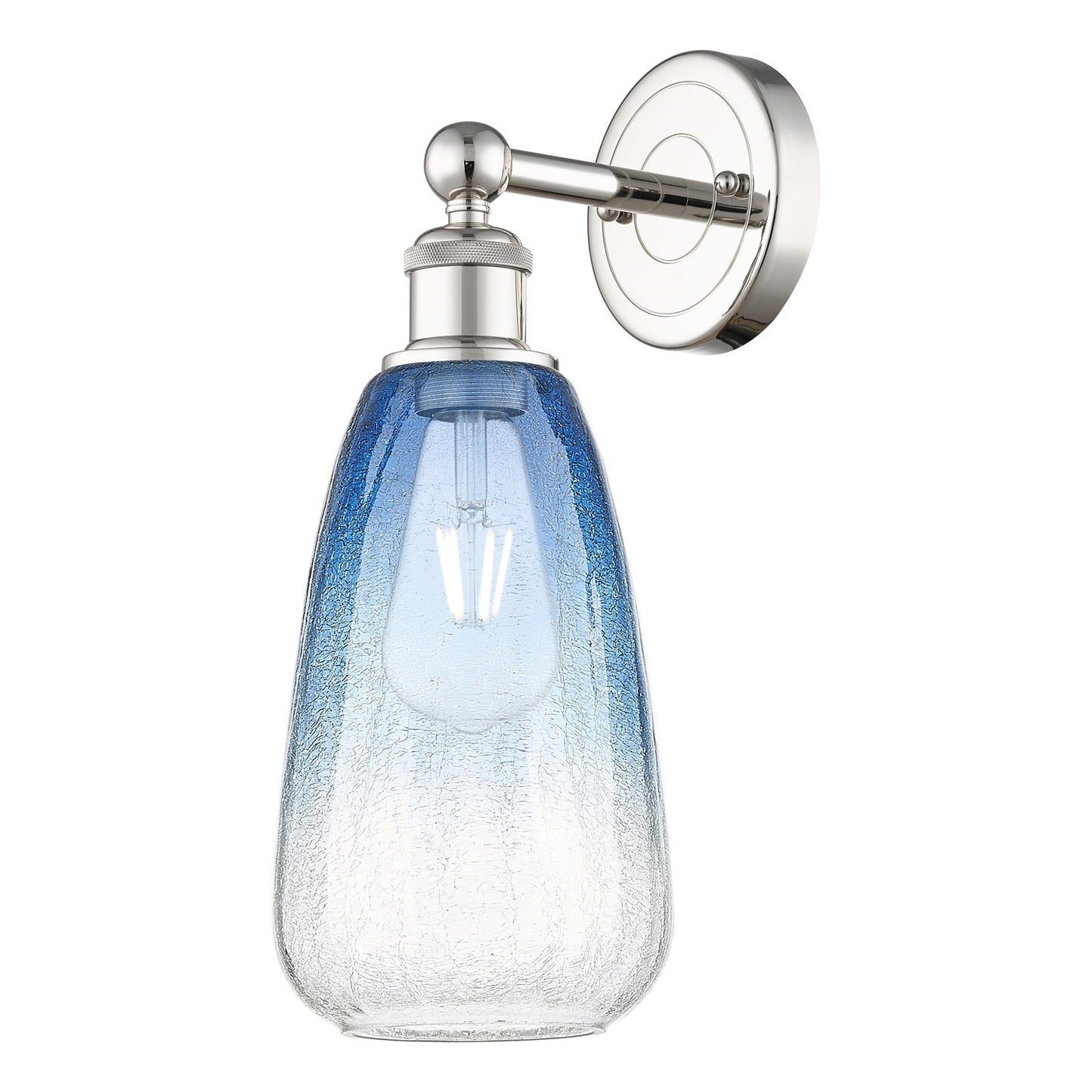 Innovations Brookhaven Almond 6in 1-Light Wall Sconce | Industrial Polished Nickel and Sapphire Blue Glass | Damp Rated | Model 616-1W-PN-G480-6SB