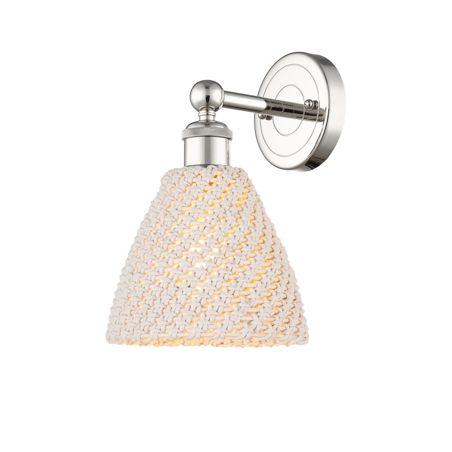 Innovations Bristol Natural 1-Light Wall Sconce | Industrial Polished Nickel Steel and Natural Fiber Dome Shade | Bathroom & | Model 616-1W-PN-NBD-75-NAT