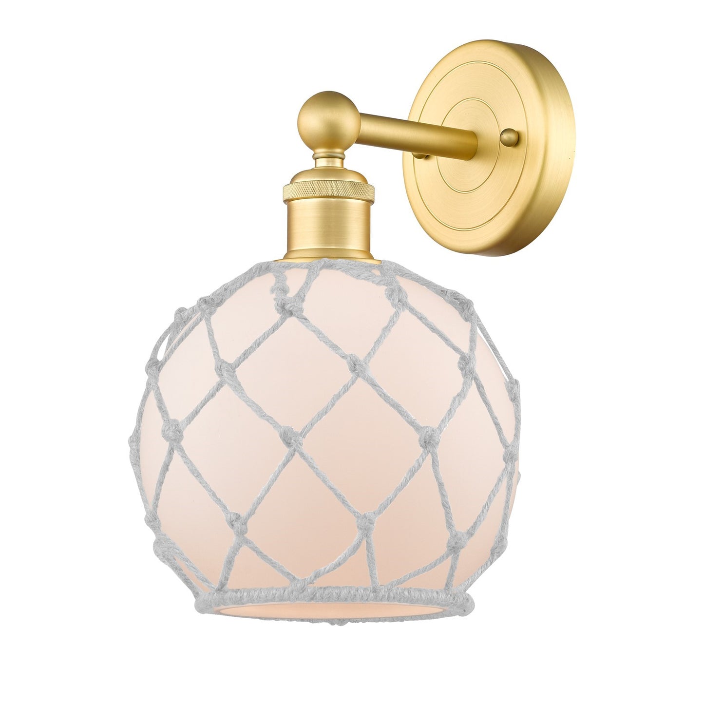Innovations Farmhouse Rope 8in 1-Light Wall Sconce | Industrial Satin Gold Steel and White Frosted Glass with Rope | Bathroom & | Model 616-1W-SG-G121-8RW