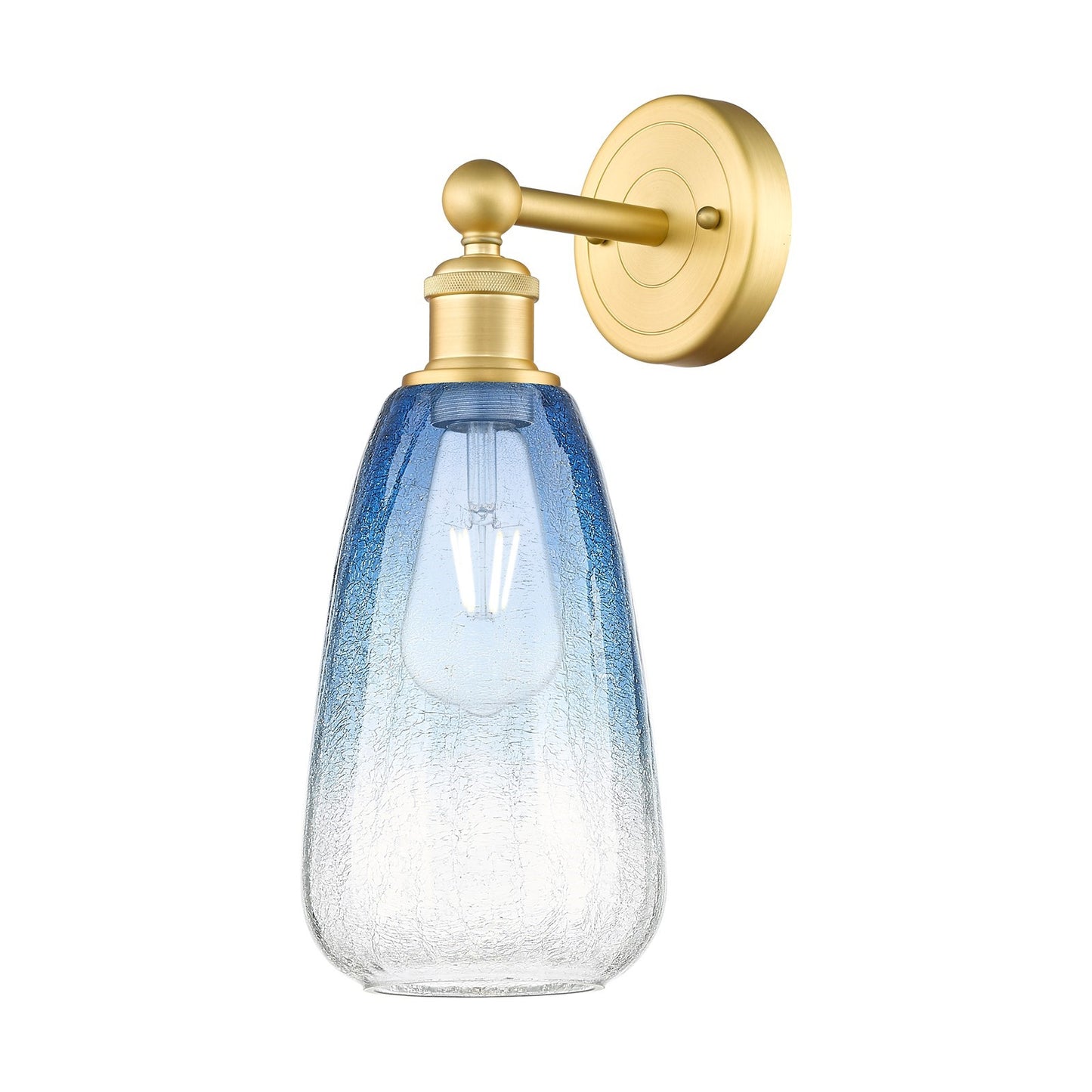 Innovations Brookhaven Almond 6in 1-Light Wall Sconce | Industrial Satin Gold Steel and Sapphire Blue Glass | Bathroom & | Model 616-1W-SG-G480-6SB