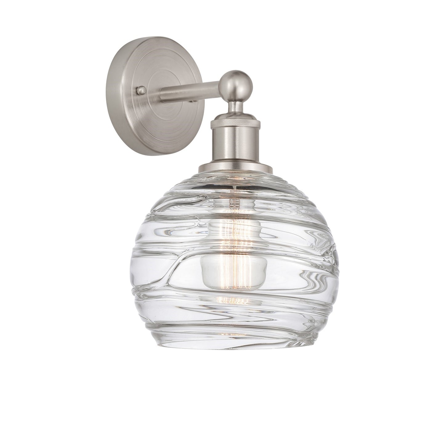 Innovations Athens Deco Swirl 8in 1-Light Wall Sconce | Industrial Brushed Satin Nickel and Clear Deco Swirl Glass | Bathroom | Model 616-1W-SN-G1213-8CL