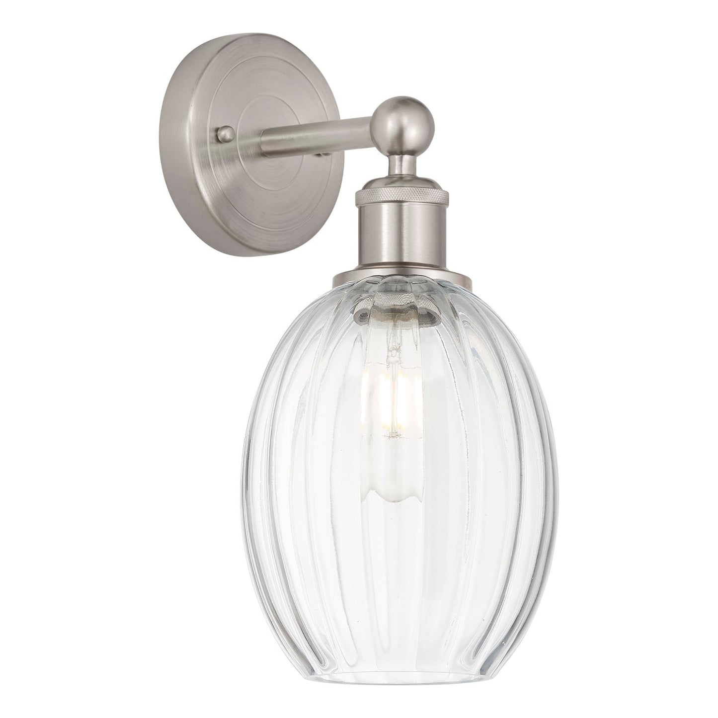 Innovations Preston Bulb 1-Light Wall Sconce | Industrial Brushed Satin Nickel Steel and Clear Glass | Hallway & Bathroom | Model 616-1W-SN-G459-6CL