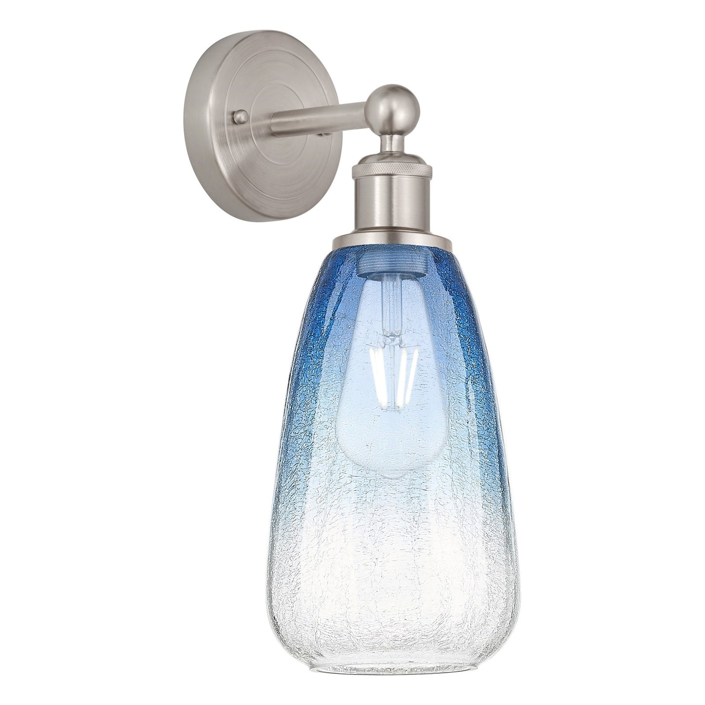 Innovations Brookhaven Almond 6in 1-Light Wall Sconce | Industrial Brushed Satin Nickel Steel and Sapphire Blue Glass | Damp | Model 616-1W-SN-G480-6SB