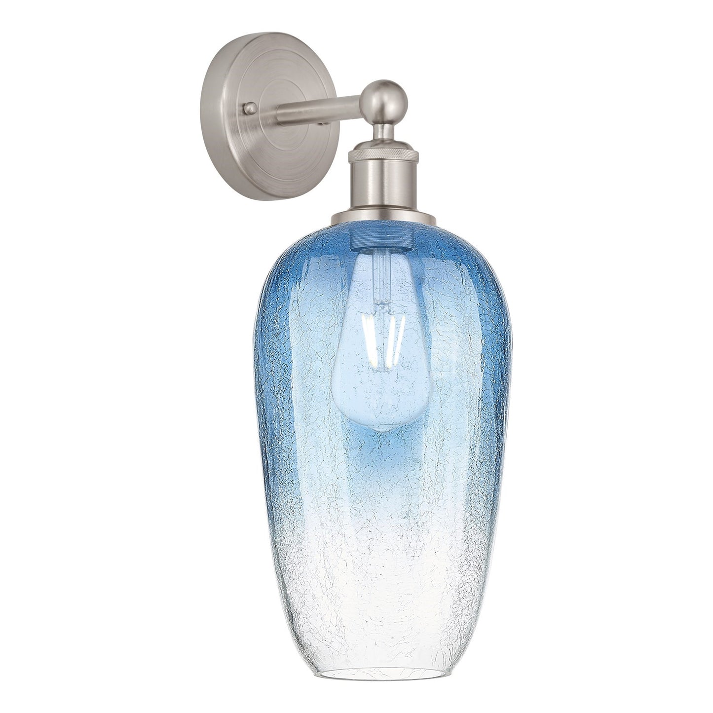 Innovations Brookhaven Flute 7in 1-Light Wall Sconce | Industrial Brushed Satin Nickel Steel and Sapphire Blue Glass | Bathroom | Model 616-1W-SN-G484-7SB