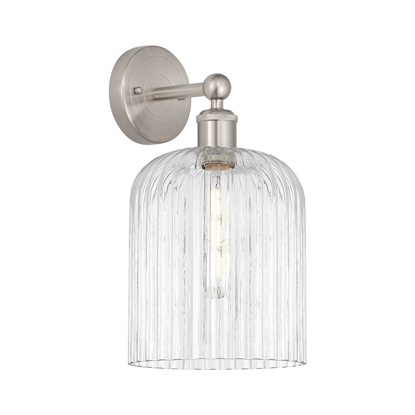 Innovations Bridal Veil 5in 1-Light Wall Sconce | Art Nouveau Brushed Satin Nickel Steel and Clear Ribbed Glass | Bathroom & | Model 616-1W-SN-G559-8CL