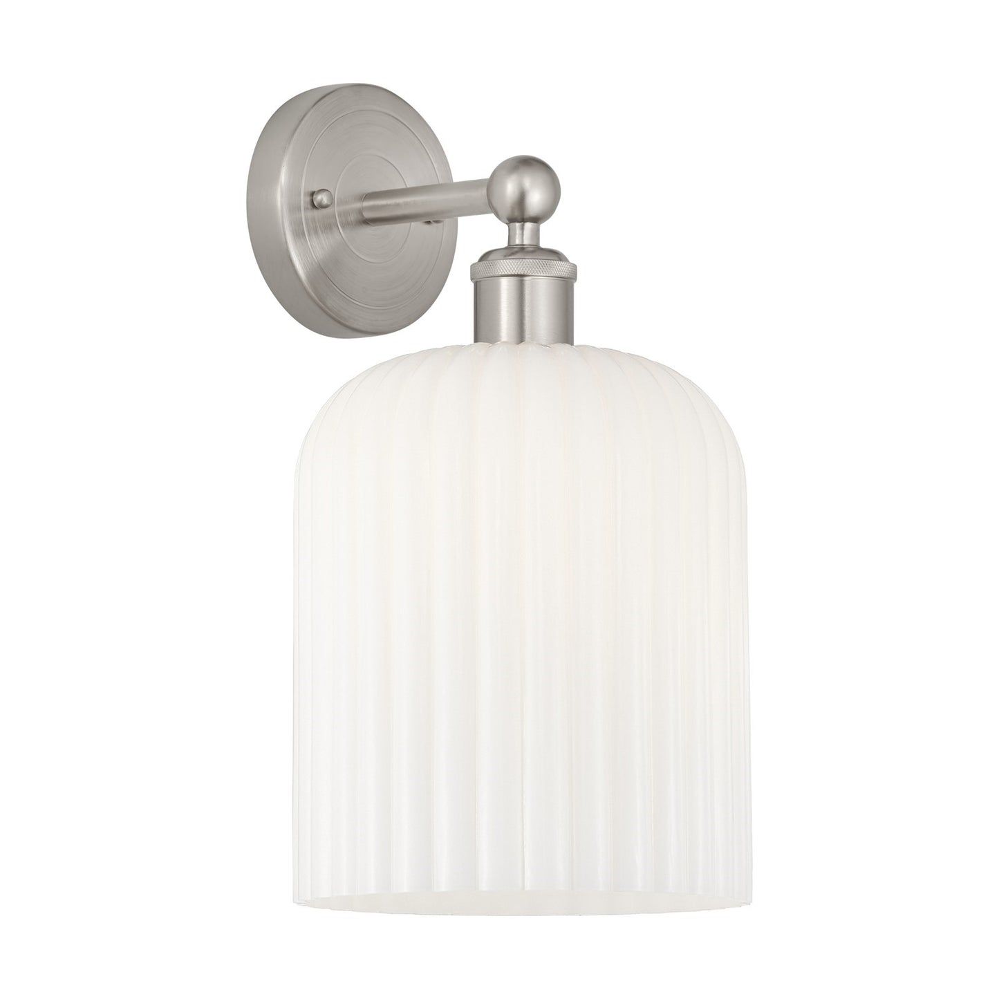 Innovations Bridal Veil 1-Light Wall Sconce | Art Nouveau Industrial Brushed Satin Nickel and Gloss White Ribbed Glass | Model 616-1W-SN-G559-8GWH