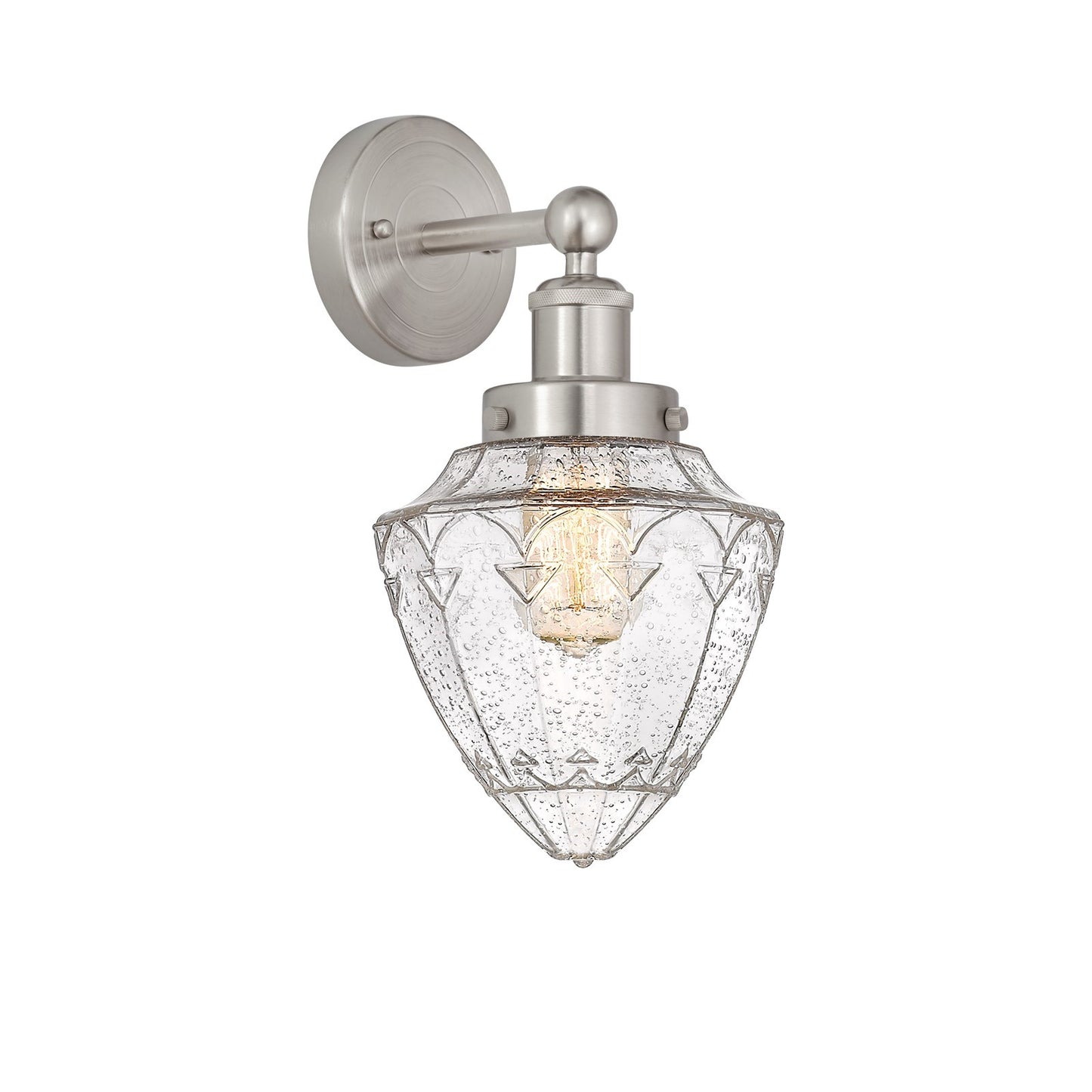 Innovations Lighting Bullet 1-Light 7in Wall Sconce | Industrial Brushed Satin Nickel Steel and Seedy Glass | Bathroom & Hallway | Model 616-1W-SN-G664-7