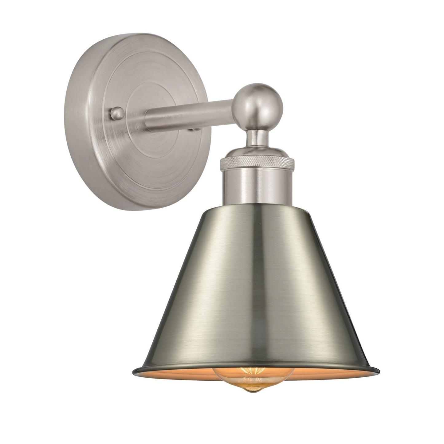 Innovations Smithfield 1-Light 6.5in Wall Sconce | Industrial Farmhouse Brushed Satin Nickel Steel and Metal Shade | Hallway & | Model 616-1W-SN-M8-SN