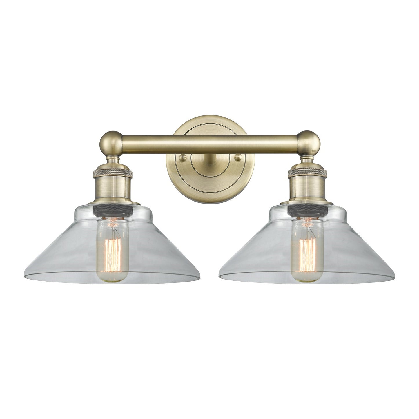 Innovations Orwell 17in 2-Light Bath Vanity Light | Industrial Antique Brass Steel and Clear Glass | Bathroom Vanity & Powder Room | Model 616-2W-AB-G132