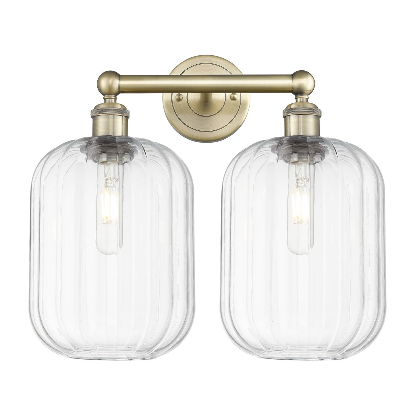 Innovations Preston Cylinder 16in 2-Light Bath Vanity Light | Industrial Antique Brass and Clear Glass | Bathroom Vanity | Model 616-2W-AB-G460-7CL