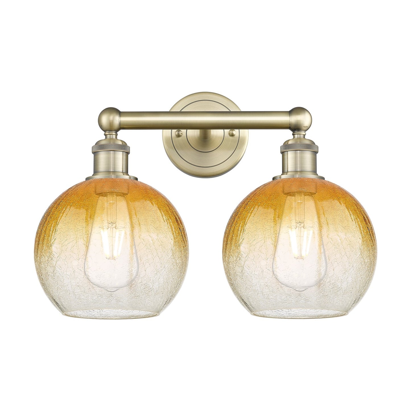 Innovations Brookhaven Globe 17in 2-Light Bath Vanity Light | Industrial Antique Brass Steel and Amber Glass | Bathroom Vanity | Model 616-2W-AB-G483-8AM