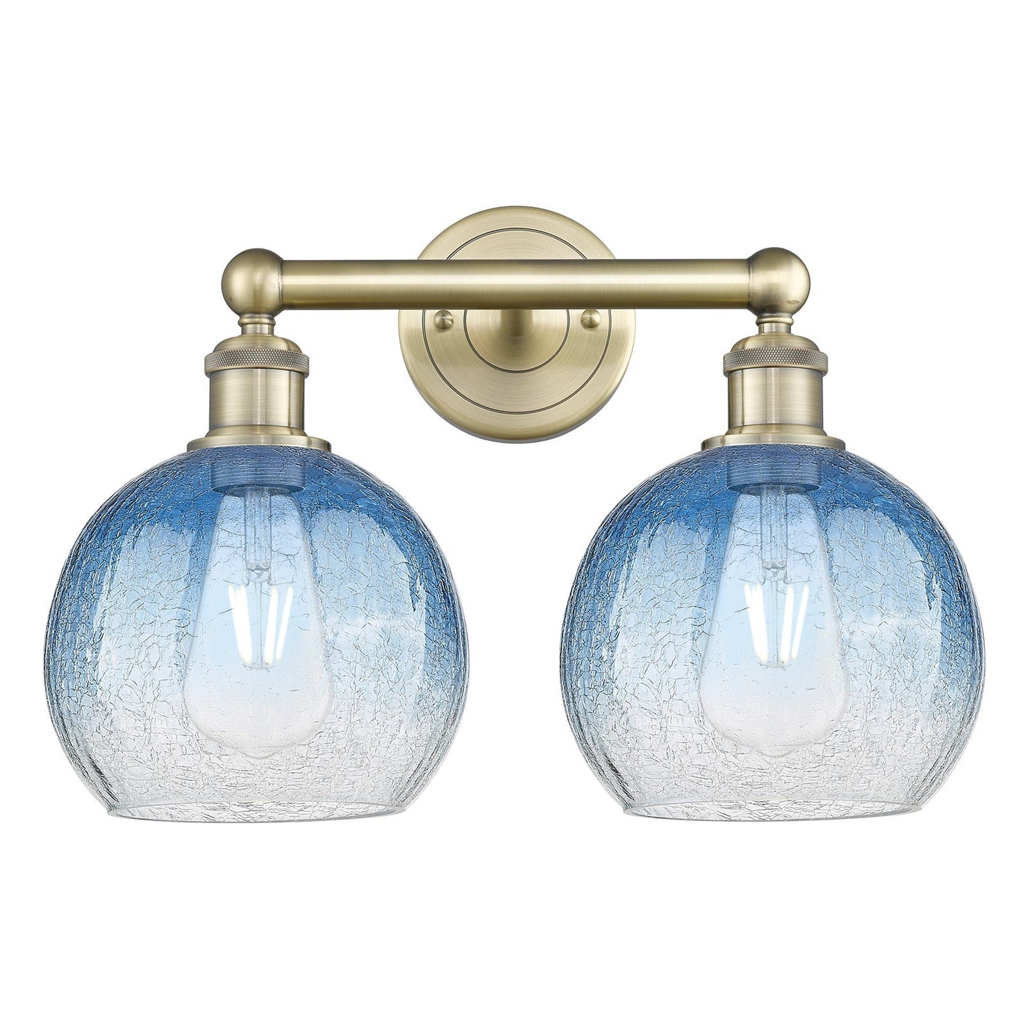 Innovations Brookhaven Globe 17in 2-Light Bath Vanity | Industrial Antique Brass Steel and Sapphire Blue Glass | Bathroom & | Model 616-2W-AB-G483-8SB