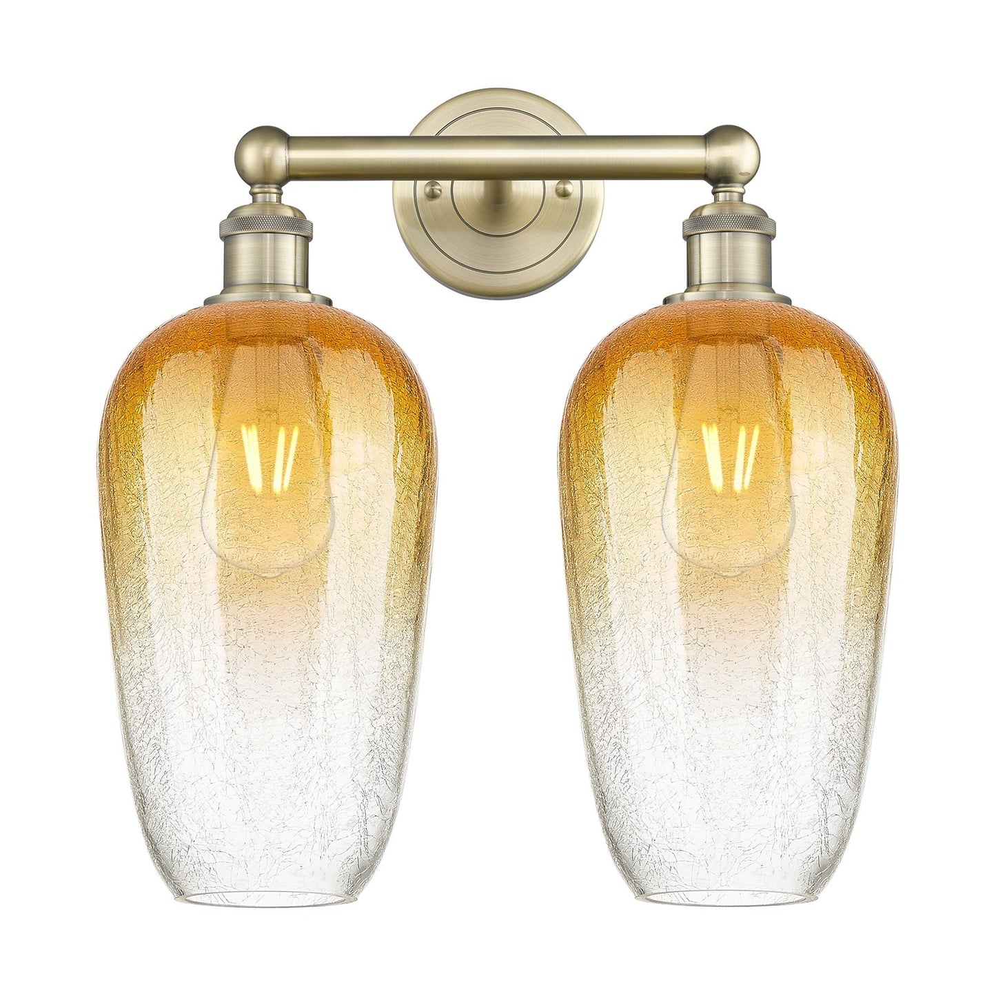 Innovations Brookhaven Flute 16in 2-Light Bath Vanity Light | Industrial Antique Brass Steel and Amber Glass | Bathroom Vanity | Model 616-2W-AB-G484-7AM