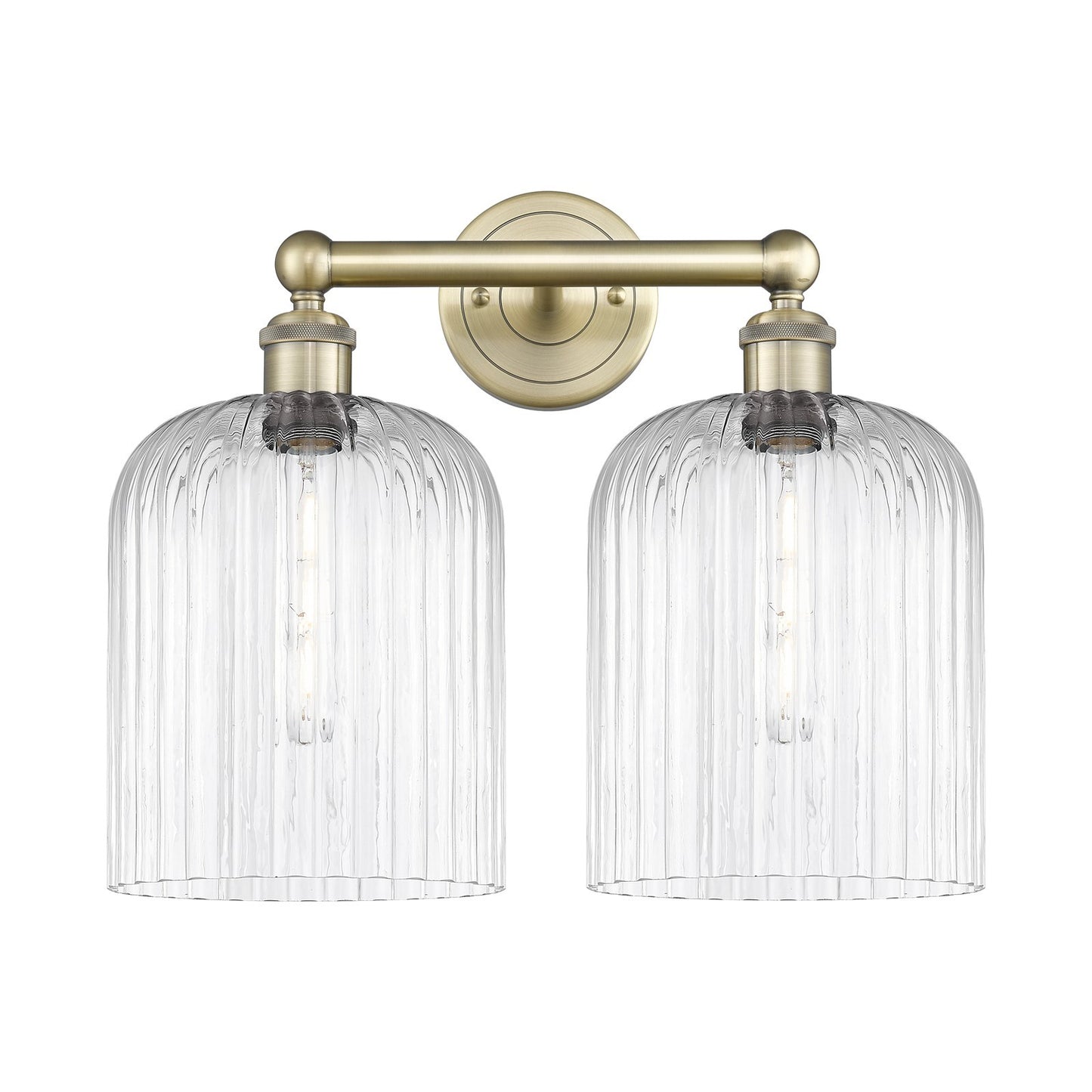 Innovations Bridal Veil 14in 2-Light Bath Vanity | Art Nouveau Antique Brass Steel and Clear Ribbed Glass | Bathroom Vanity & | Model 616-2W-AB-G559-8CL