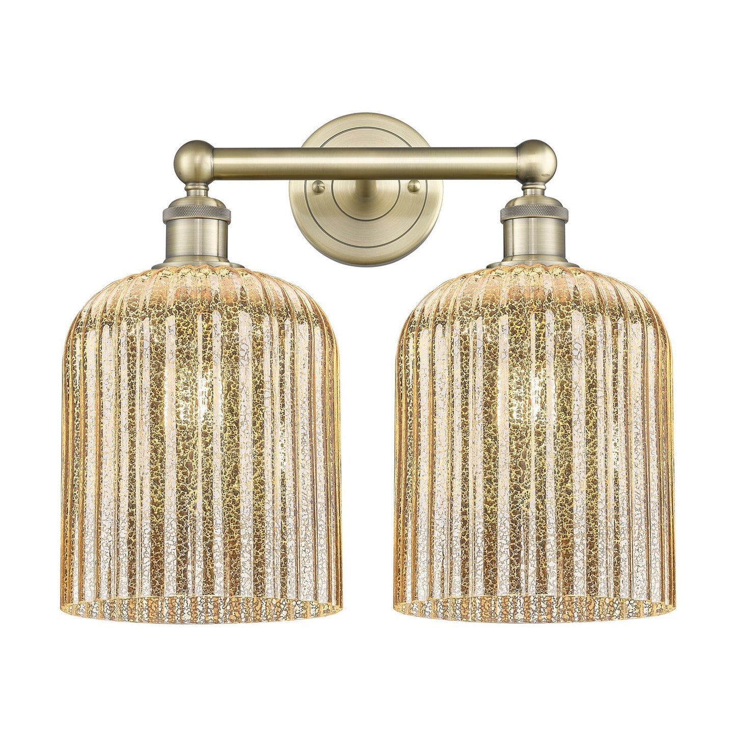 Innovations Bridal Veil 14in 2-Light Bath Vanity | Art Nouveau Antique Brass and Mercury Ribbed Glass | Bathroom Vanity Light | Model 616-2W-AB-G559-8ME