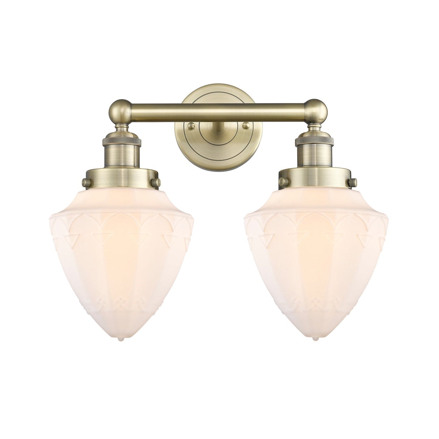 Innovations Bullet 16in 2-Light Bath Vanity Light | Industrial Antique Brass and Matte White Frosted Glass | Bathroom Vanity | 16 | Model 616-2W-AB-G661-7