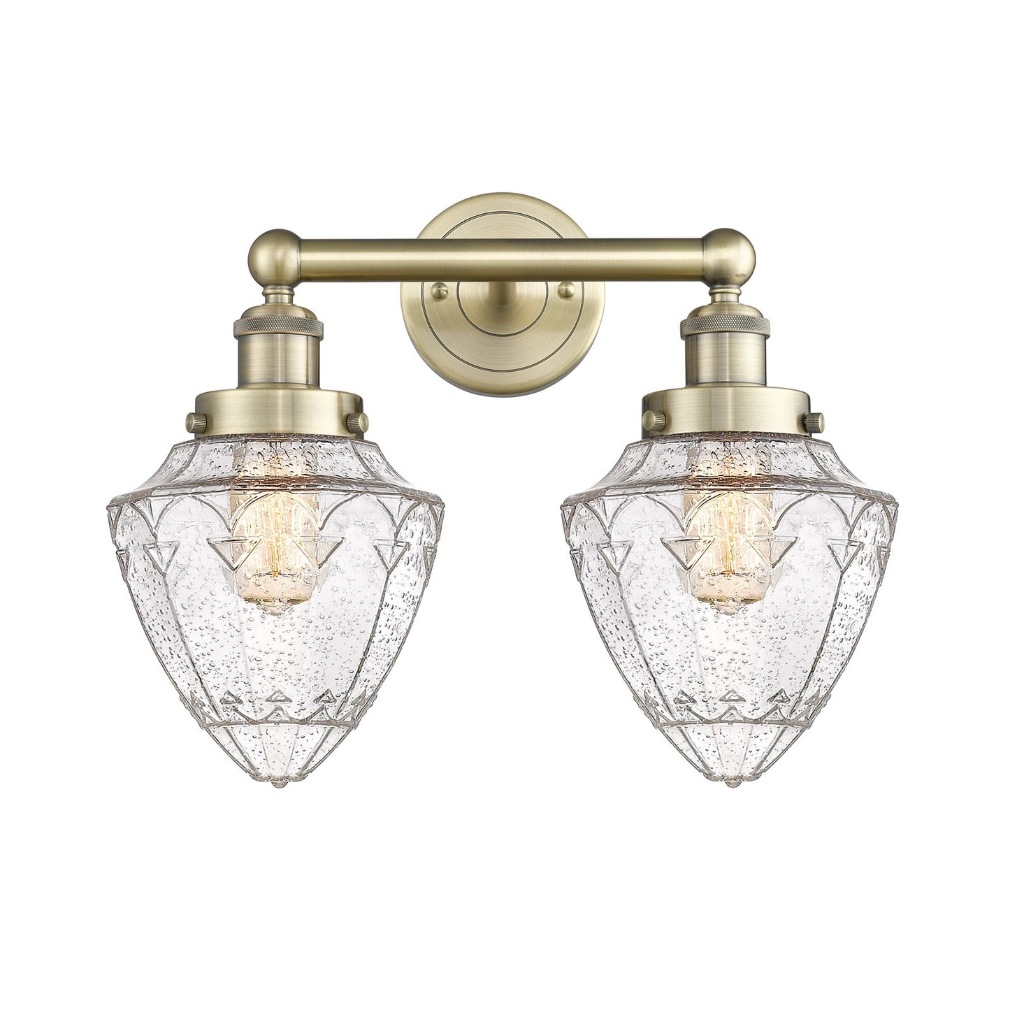 Innovations Bullet 16in 2-Light Bath Vanity Light | Industrial Antique Brass Steel and Seedy Glass | Vanity & Bathroom | 16 x | Model 616-2W-AB-G664-7