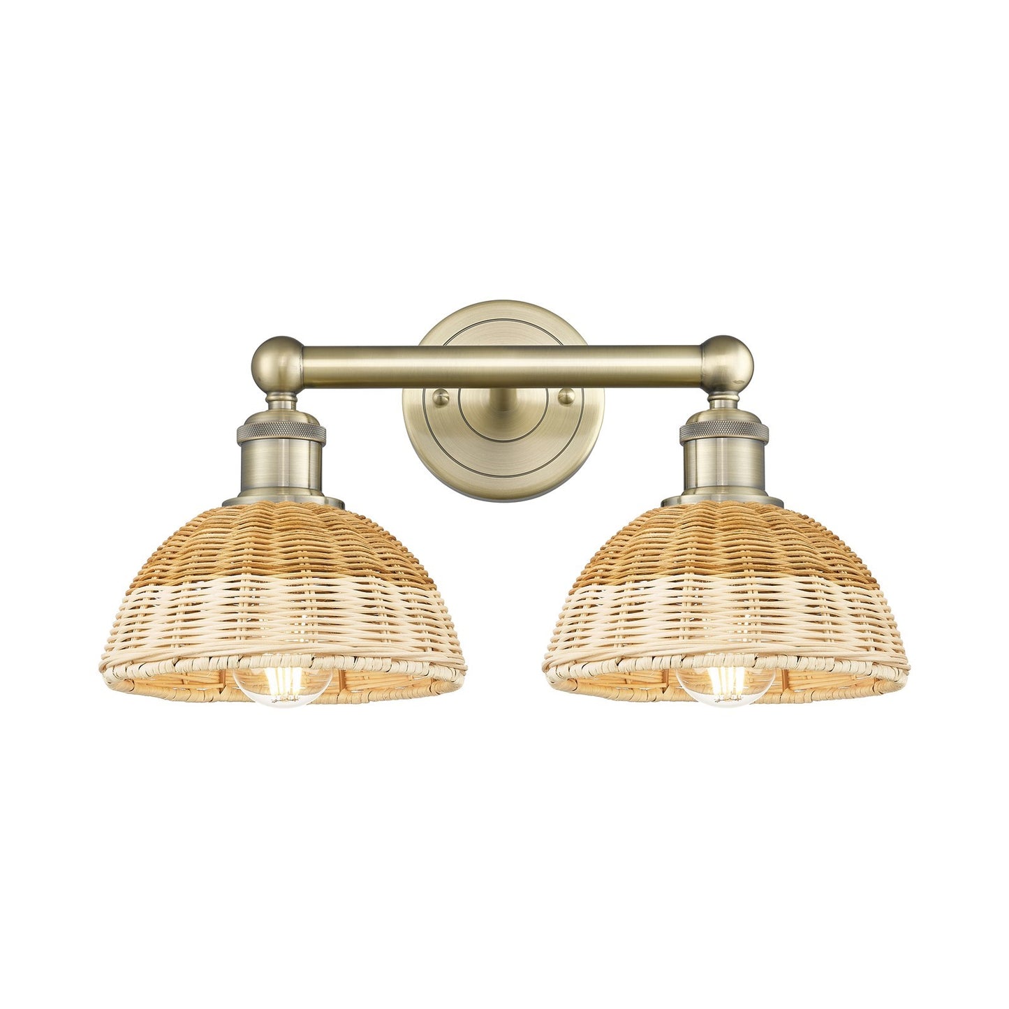 Innovations Bristol Natural II 17in 2-Light Bath Vanity Light | Industrial Antique Brass Steel and Natural Fiber Shade | Model 616-2W-AB-NBD2-75-NAT