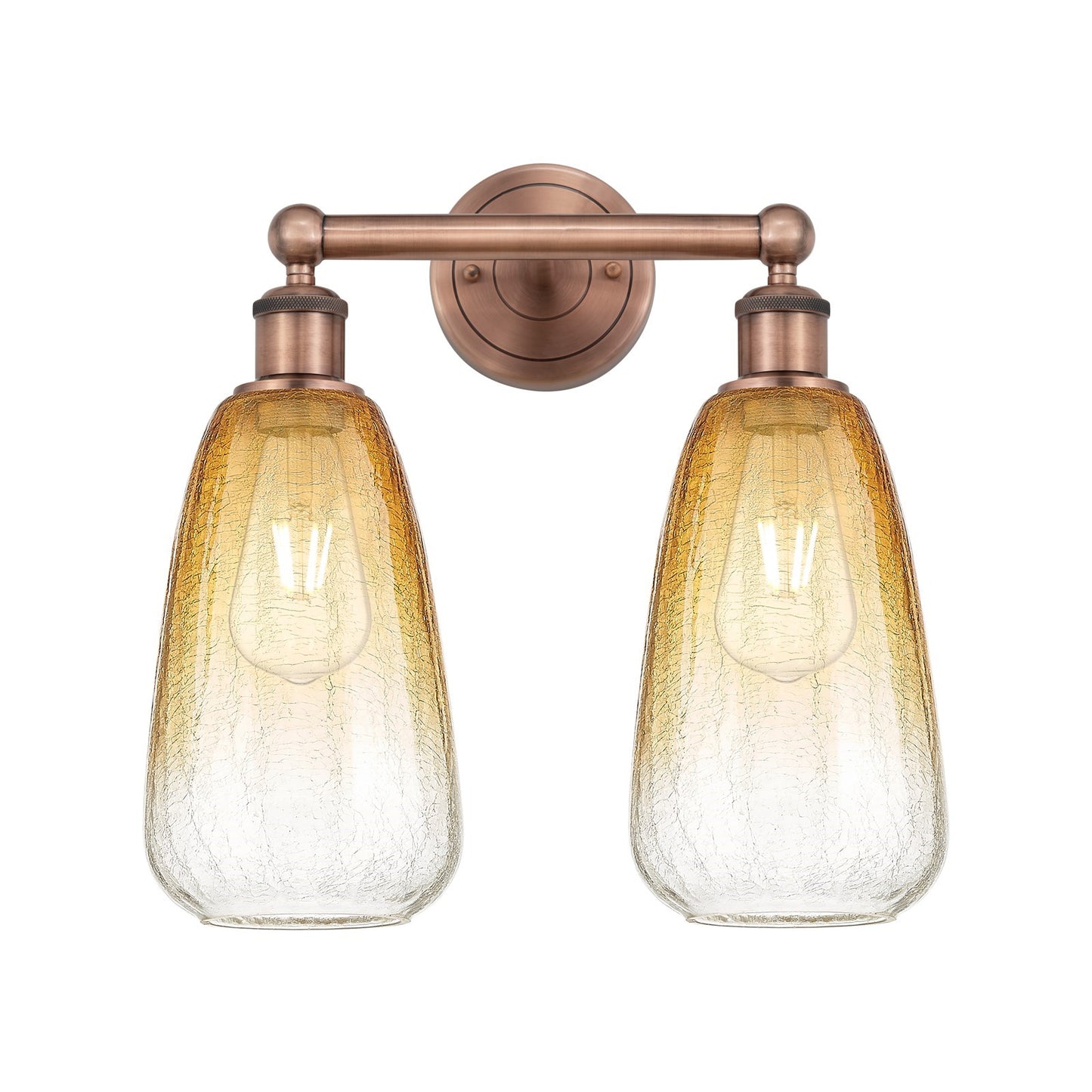 Innovations Brookhaven Almond 15in 2-Light Bath Vanity Light | Industrial Antique Copper and Amber Glass | Bathroom Vanity | 15 | Model 616-2W-AC-G480-6AM