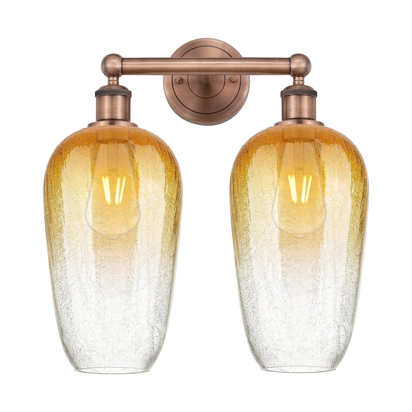 Innovations Brookhaven Flute 16in 2-Light Bath Vanity Light | Industrial Antique Copper and Amber Glass | Bathroom Vanity | 16 | Model 616-2W-AC-G484-7AM