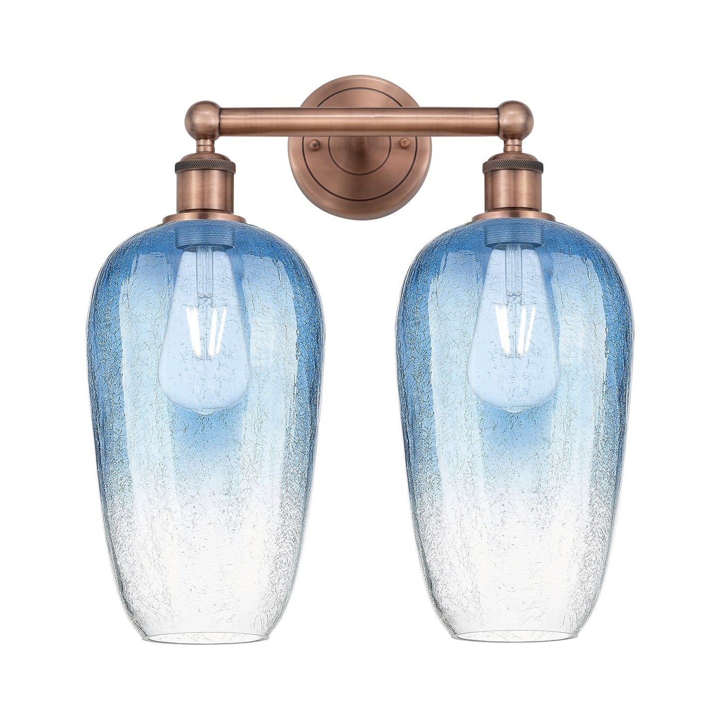 Innovations Brookhaven Flute 16in 2-Light Bath Vanity Light | Industrial Antique Copper Steel and Sapphire Blue Glass | Model 616-2W-AC-G484-7SB