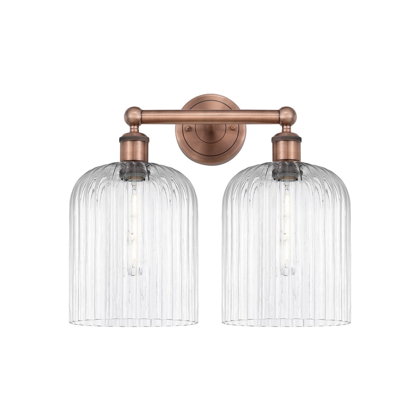 Innovations Bridal Veil 14in 2-Light Bath Vanity | Art Nouveau Industrial Antique Copper Steel and Clear Ribbed Glass | Model 616-2W-AC-G559-8CL