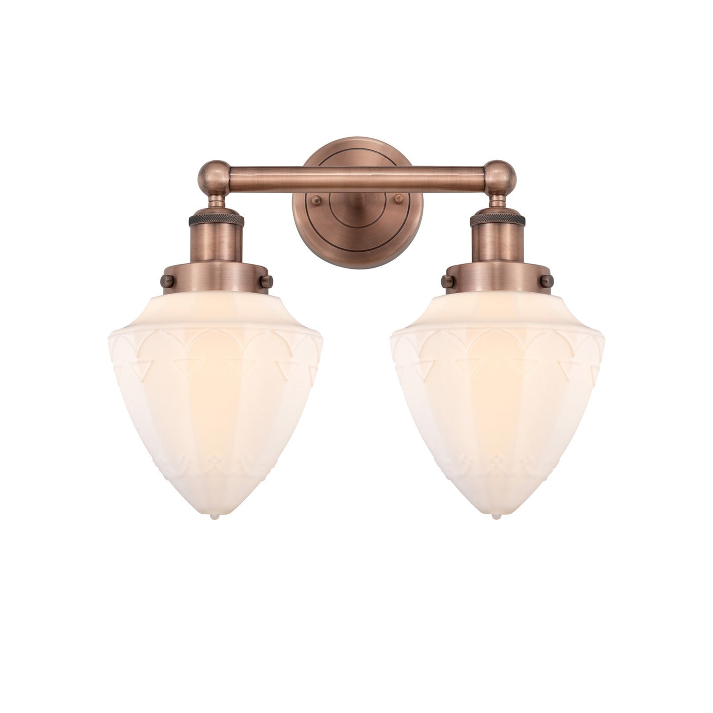 Innovations Bullet 16in 2-Light Bath Vanity Light | Industrial Art Nouveau Antique Copper Steel and Matte White Frosted Glass | Model 616-2W-AC-G661-7