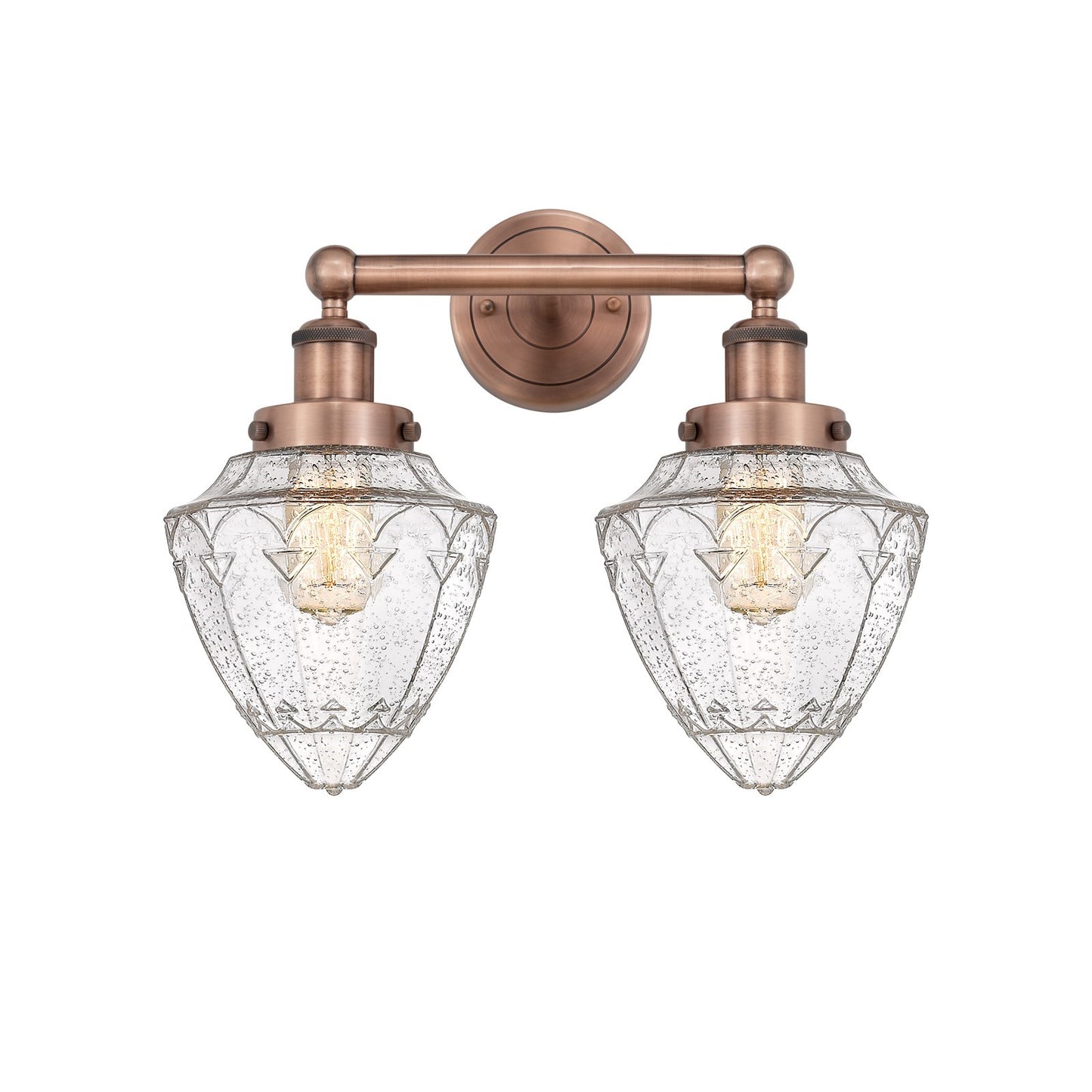 Innovations Bullet 16in 2-Light Bath Vanity Light | Industrial Antique Copper Steel and Seedy Glass | Bathroom Vanity | 16 x | Model 616-2W-AC-G664-7