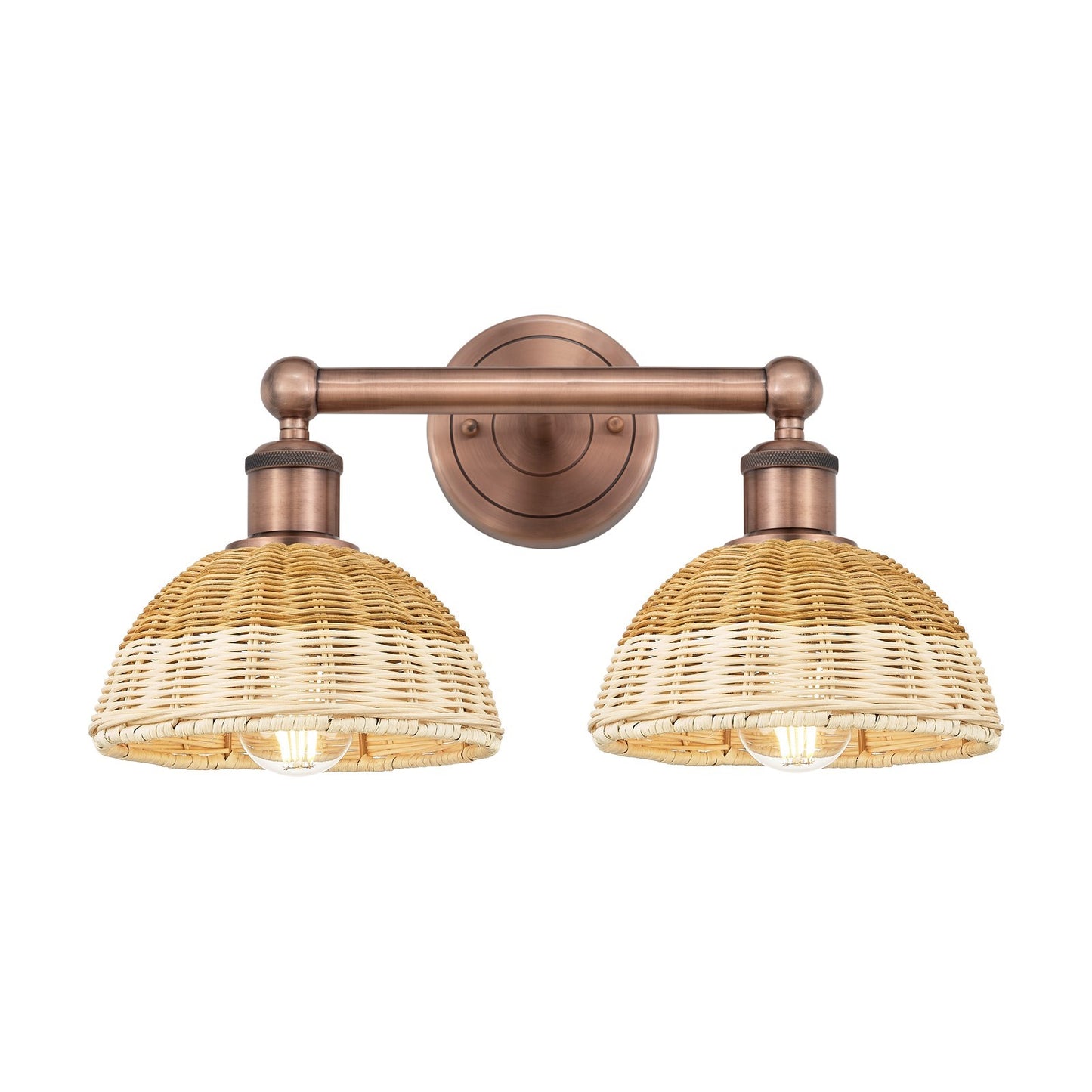 Innovations Bristol Natural II 17in 2-Light Bath Vanity Light | Industrial Antique Copper Steel and Natural Fiber Shade | Model 616-2W-AC-NBD2-75-NAT