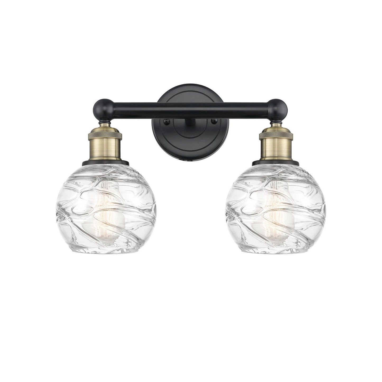 Innovations Athens Deco Swirl 15in 2-Light Bath Vanity Light | Industrial Black Antique Brass and Clear Glass | Bathroom | Model 616-2W-BAB-G1213-6CL