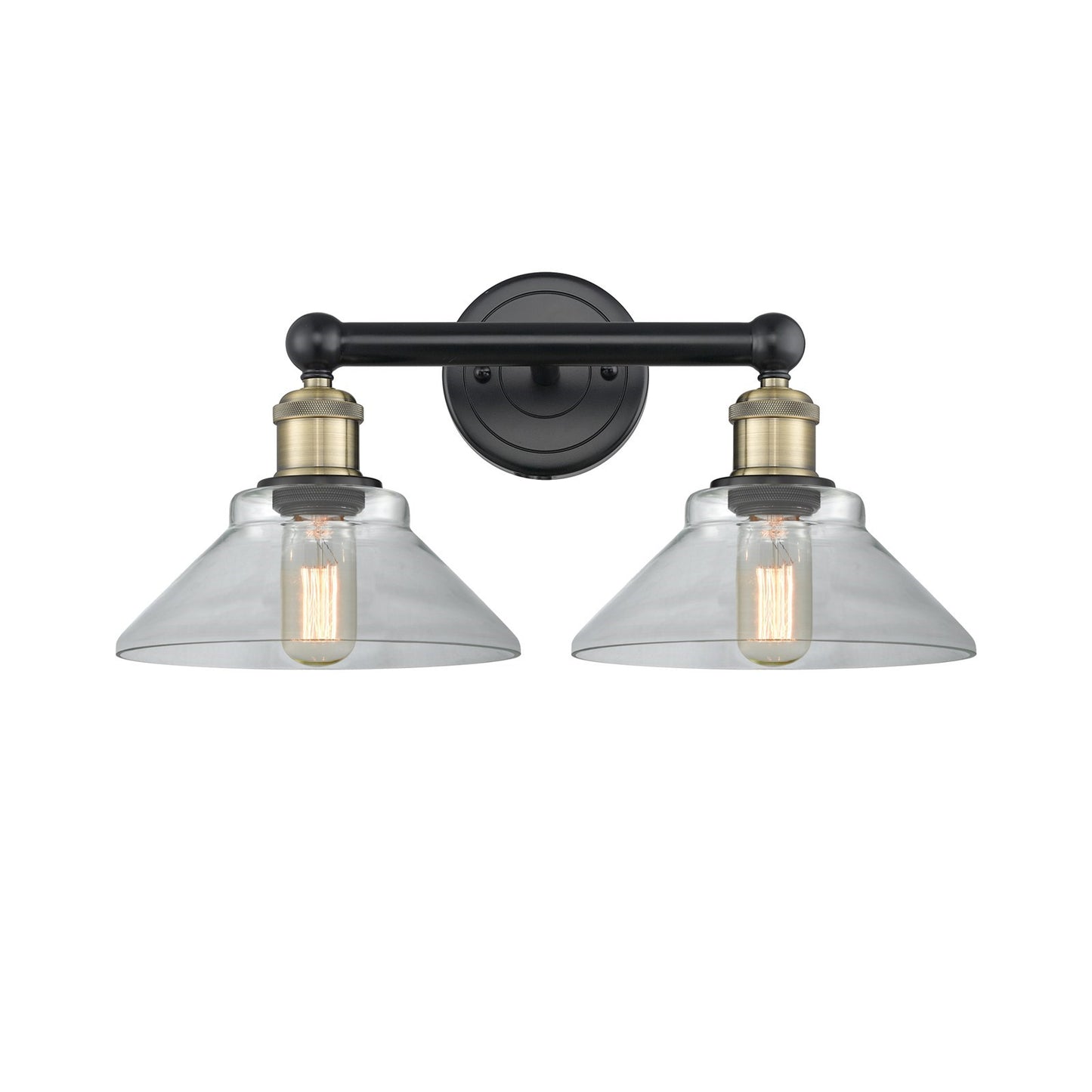 Innovations Orwell 17in 2-Light Bath Vanity | Industrial Black Antique Brass Steel and Clear Cone Glass | Bathroom Vanity Light | Model 616-2W-BAB-G132